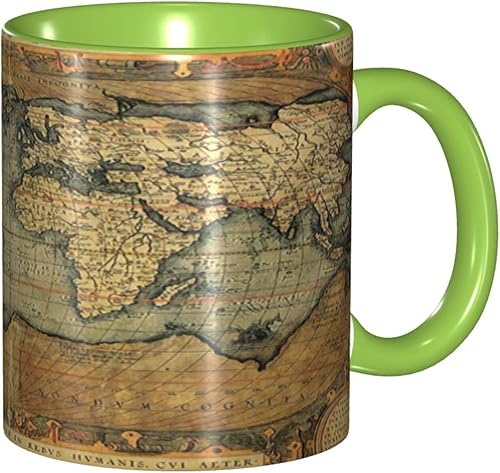 Miniatura 10 de Taza de café, tazas de porcelana con mapa del mundo, antiguo gráfico antiguo vintage del siglo XVI, 11 onzas, para bebidas calientes y todos los