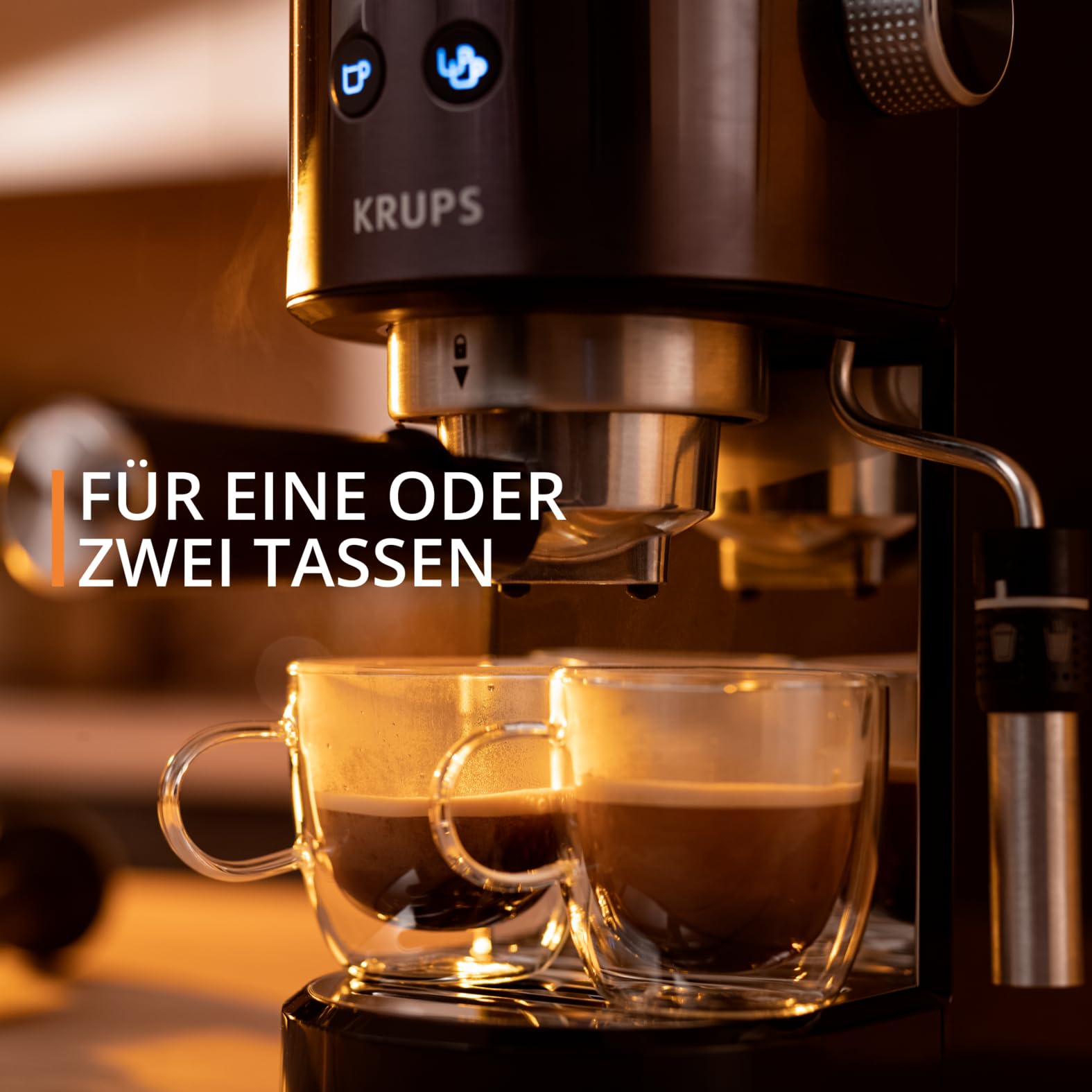 Krups Virtuoso+ Espresso-Siebträgermaschine 15 bar 3 Crema-Filter Edelstahl-Dampfdüse Schwarz/Edelstahl XP444G