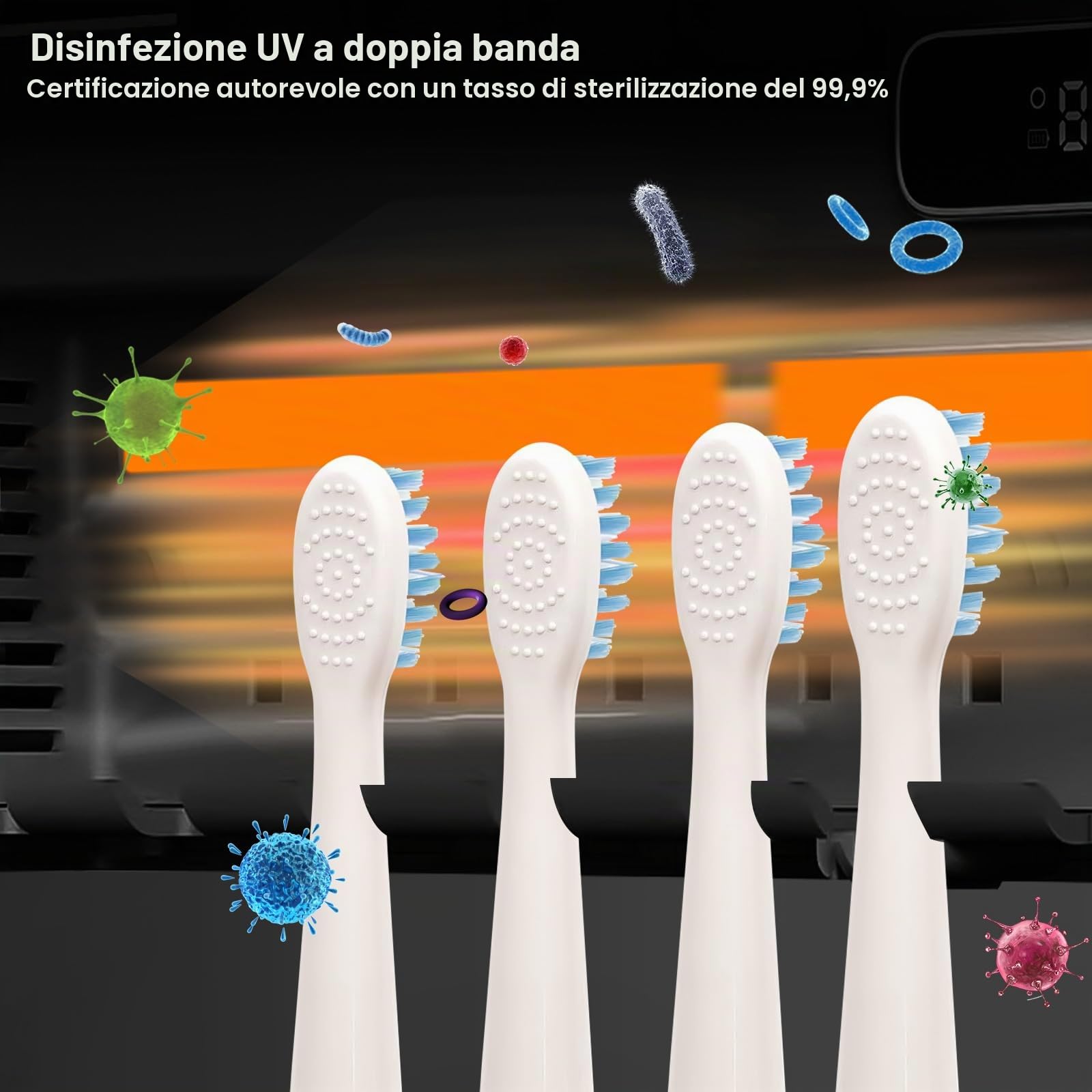 Spazzolino Igienizzante UV, Porta Spazzolino Elettrico da Parete per 5 Slot Spazzolini, Ricaricabile USB 2000mAh Sterilizzatore Portaspazzolino UV con Funzione di Asciugatura, Porta Spazzolini da Muro
