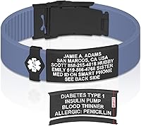 Vista 85 de Divoti Pulsera de identificación de alerta médica grabada personalizada, grabado láser de doble cara, pulsera de silicona, cierre de seguridad