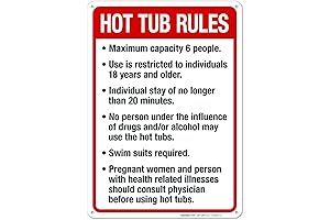Hot Tub Rules Maximum Capacity Sign (10x14 inches), Thick HDPS Plastic, USA-Made by Sigo Signs