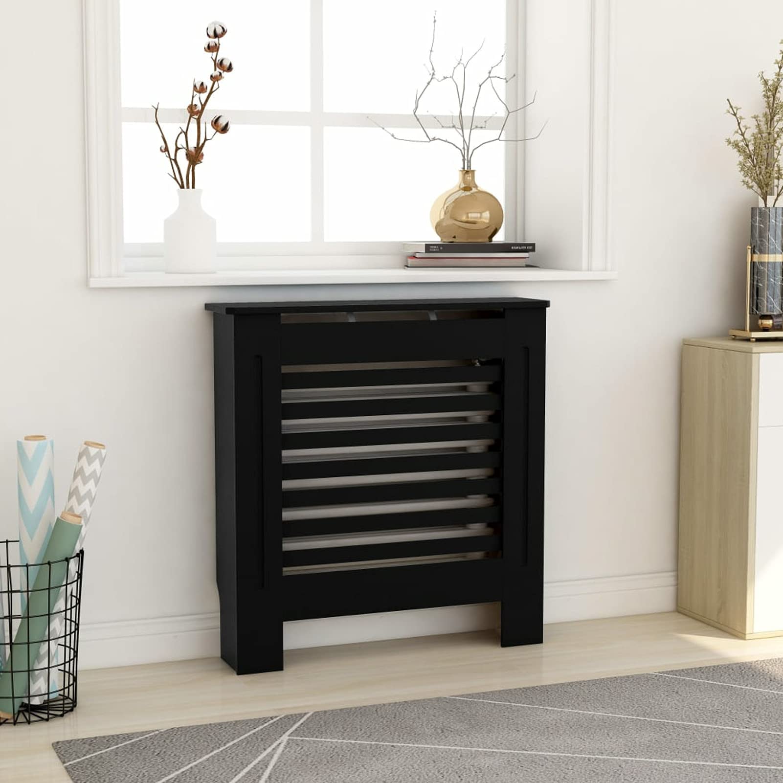 Tidyard Cubierta para Radiador Cubierta de Radiador para Radiador Diseño Moderno Cubre Radiador Cubreradiador Moderno MDF Negro 78 x 19 x 81,5 cm