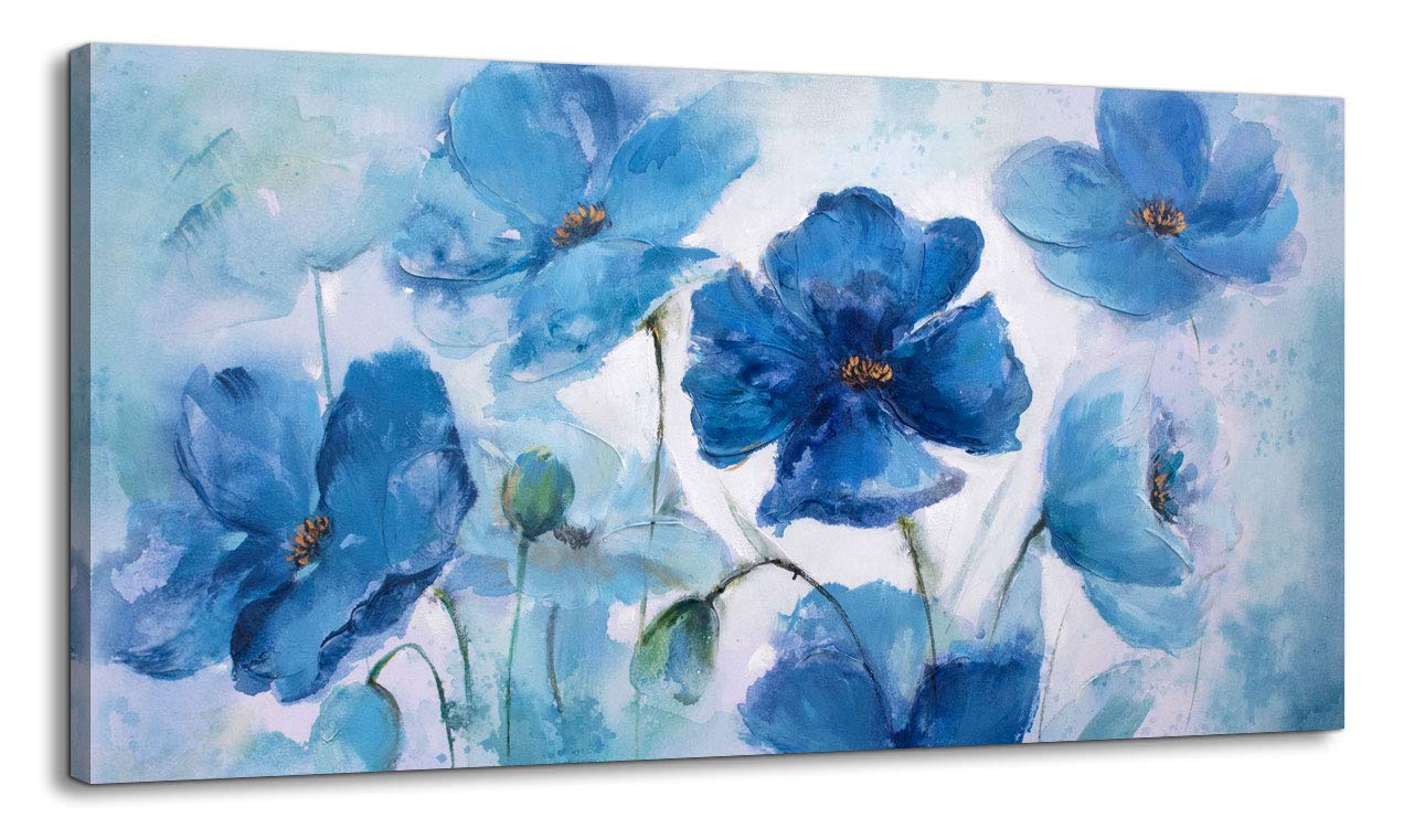 Large Wall Art Canvas Art Wall Decor Blue Flowers Theme Pictures Abstract Floral Prints Framed Wall Art for Bedroom Wall Decorations for Living Room Modern Decor Ready to Hang Size 24x48 inches
