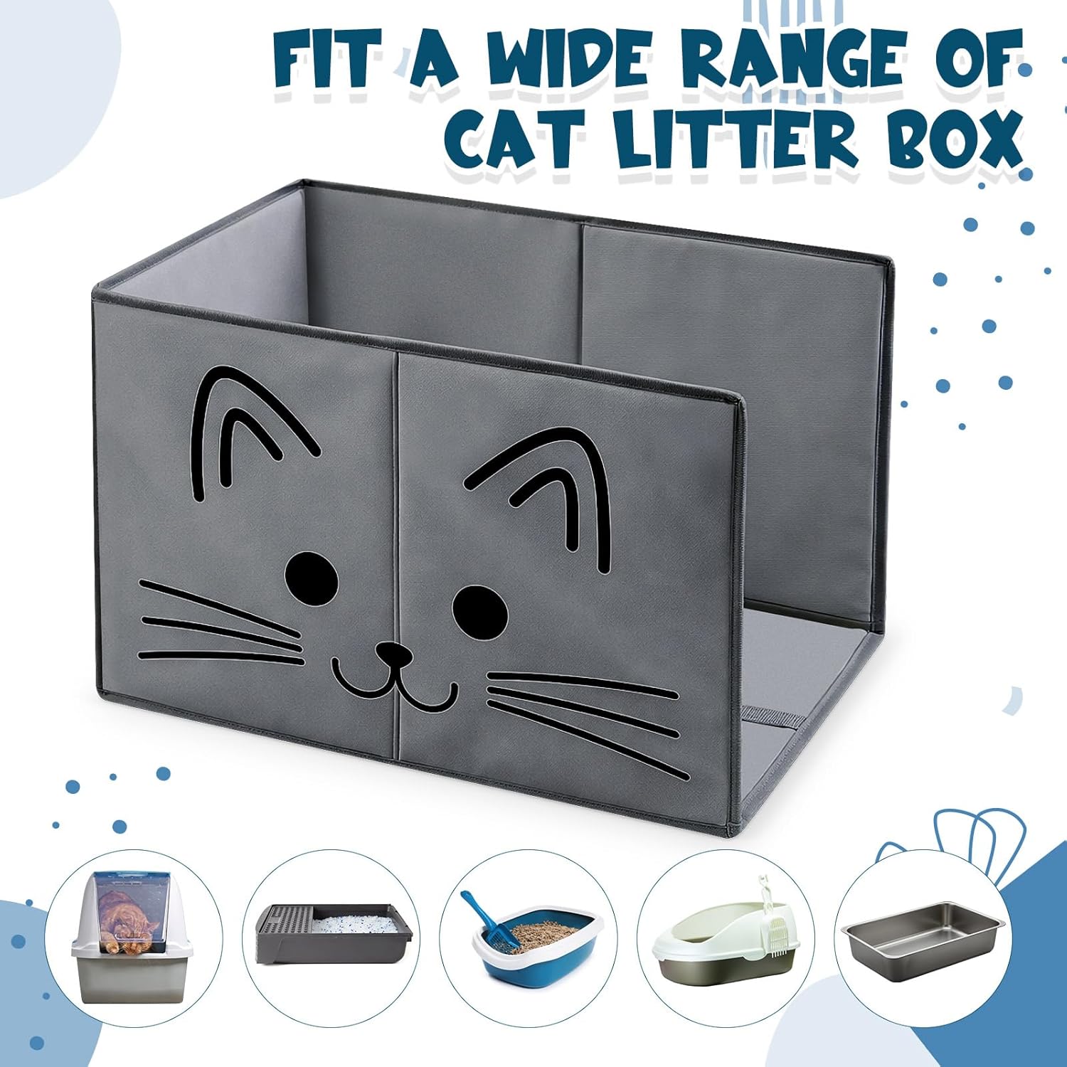 27.8"L×19.5"W×16.93"H Foldable Cat Litter Box Enclosure Splash Guard with Removable Mat, Cat-print Casing, Large High Sided for Litter Pan Water Resistant Easy Clean Anti-leakage Pee Shields