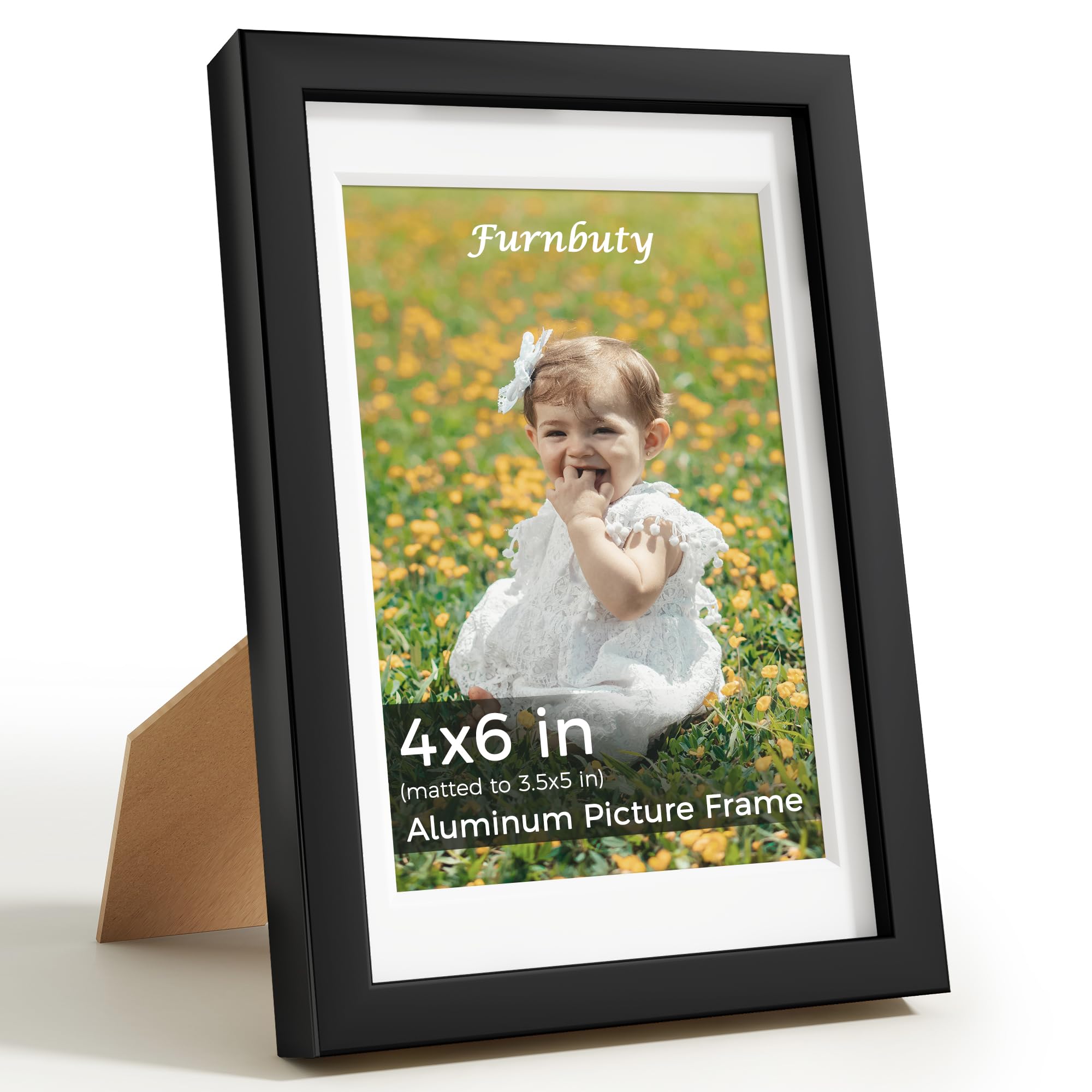 6x4 Photo Frames Black, Aluminum Photo Frame 6x4 with HD Acrylic, 4x6 Picture Frame with Mount for 3.5x5 Photo, Tabletop Wall Mountable Picture frames for Photos Art Print Postcards Crafts, Home Décor