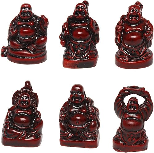 Juego de 6 figuras de Buda sonriente de la suerte feliz de Buda, 1 pulgada, color rojo