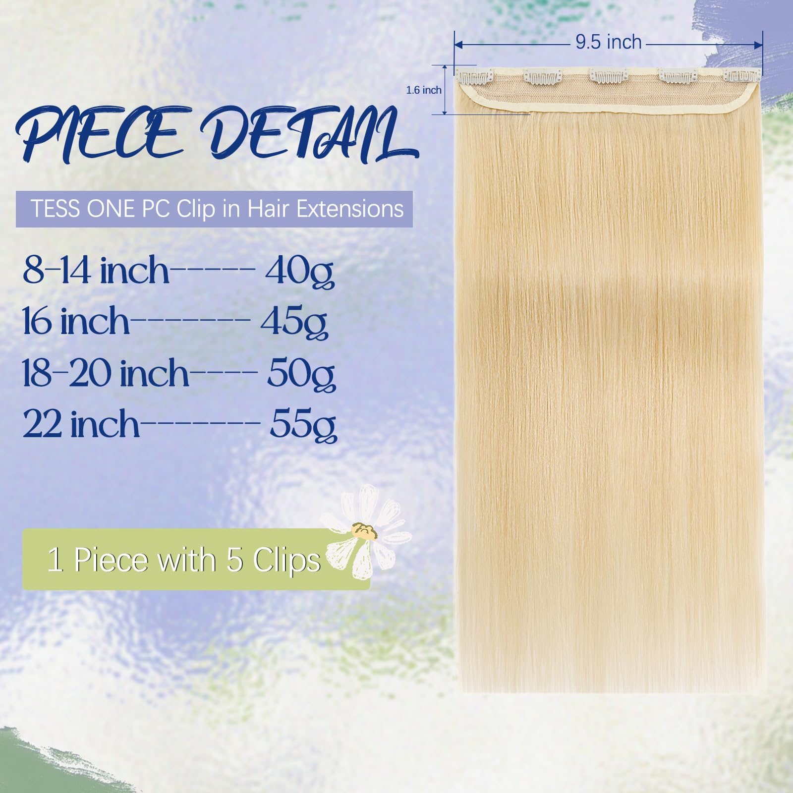 TESS Clip in Hair Extension Real Human Hair Full Head 8 P Pieces Balayage Long Straight Real HairPieces for Women/Girls(#613 Bleached blonde,24Inch) - Image 3