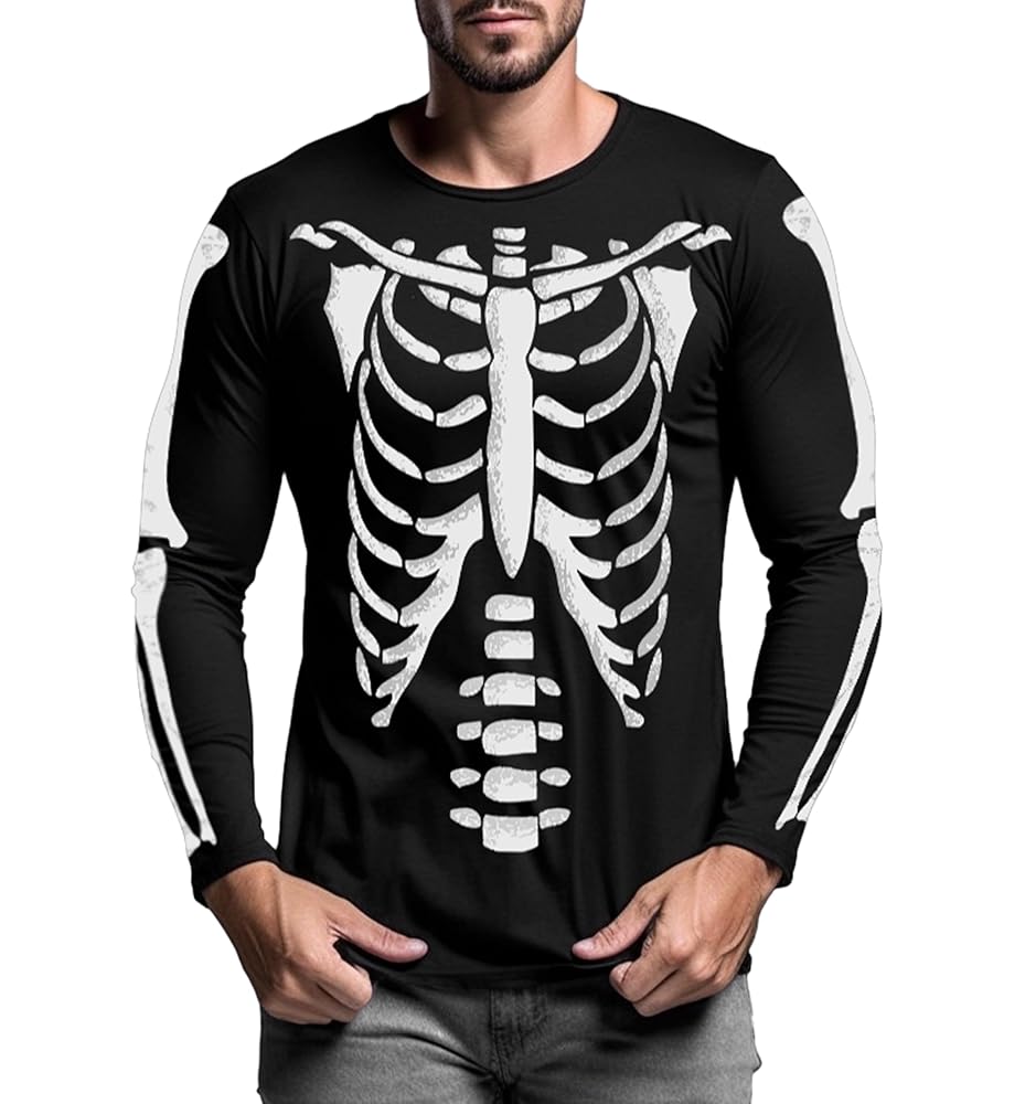 Amazon.com: URBAN BUCK Men Halloween Skeleton Shirt Casual