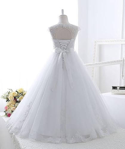 Miniatura 3 de Magicdress - Vestidos blancos de bautismo de primera comunión para niñas de 7 a 16 años, vestido de encaje de princesa con flores, 10