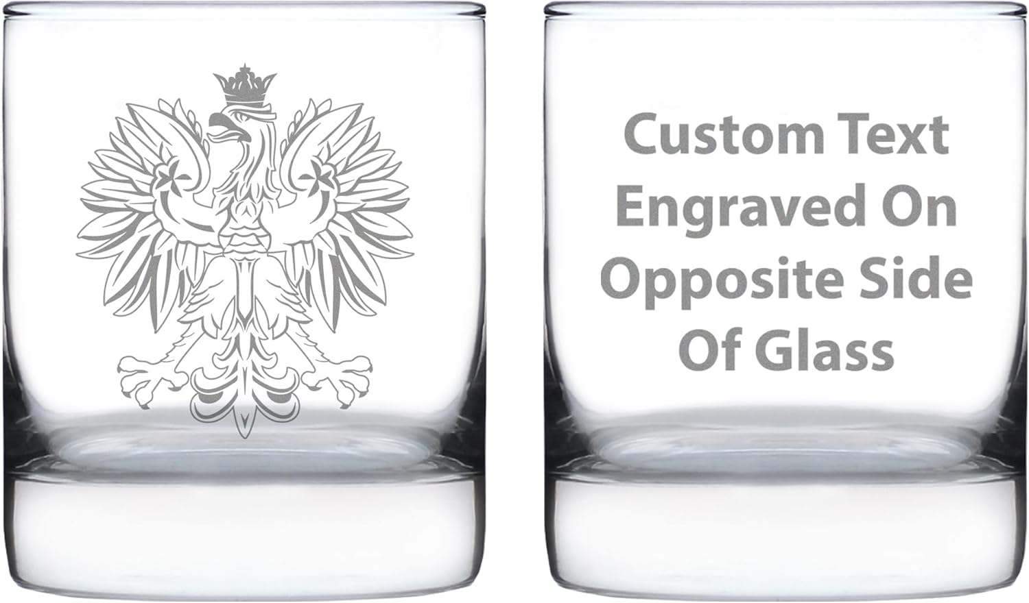 Bevvee Polish Eagle Whiskey Rocks Glass - Poland Gifts or Party Decor for Women & Men - Set of 2-10.25 Oz Whisky Tumbler Glasses