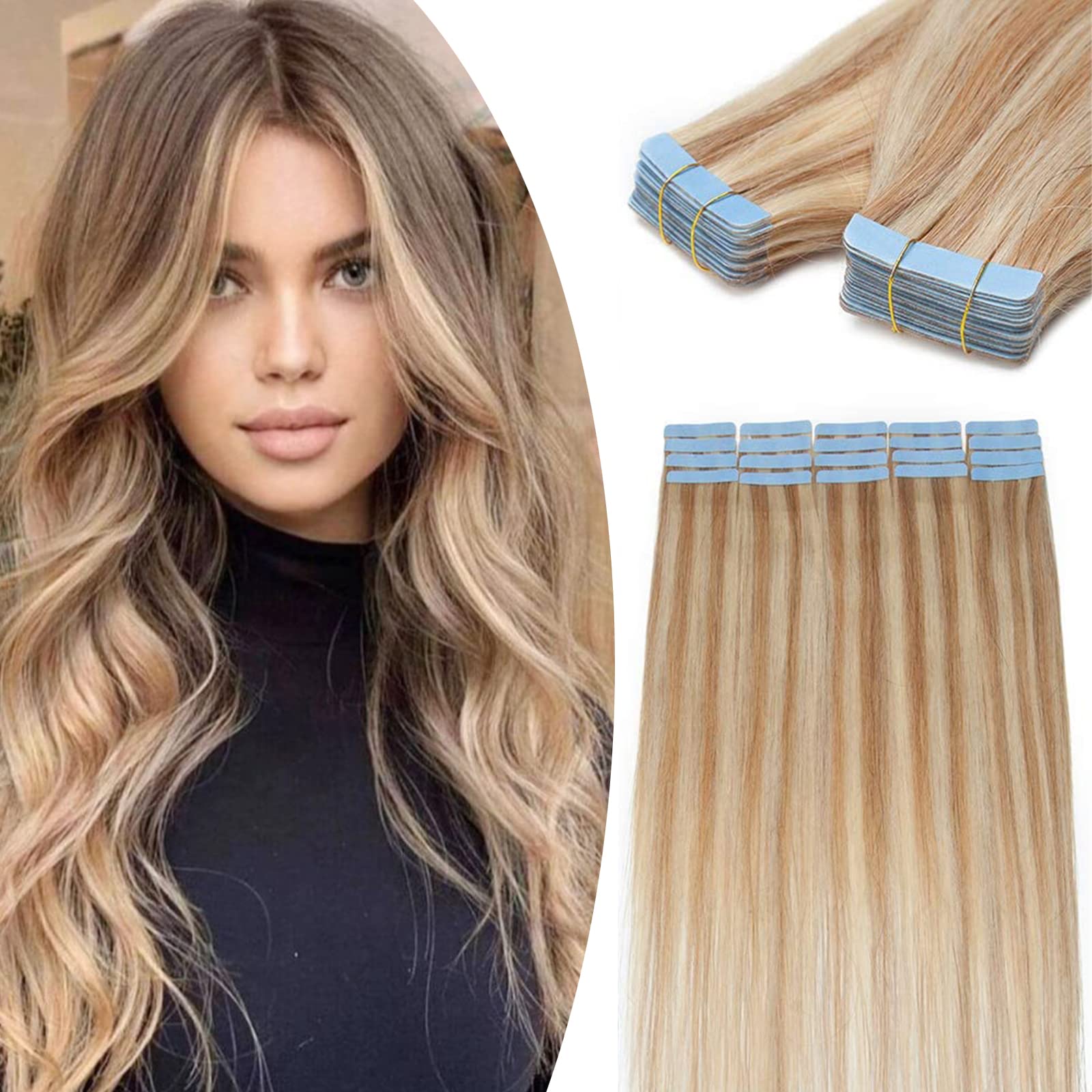 12"(30cm) SEGO 10PCS Extensiones Adhesivas Naturales Pelo Humano sin Clip [#4/27 Castaño Chocolate/Rubio Oscuro] Cabello 100% Remy Liso Balayage Tape in Human Hair (20g) — view 35