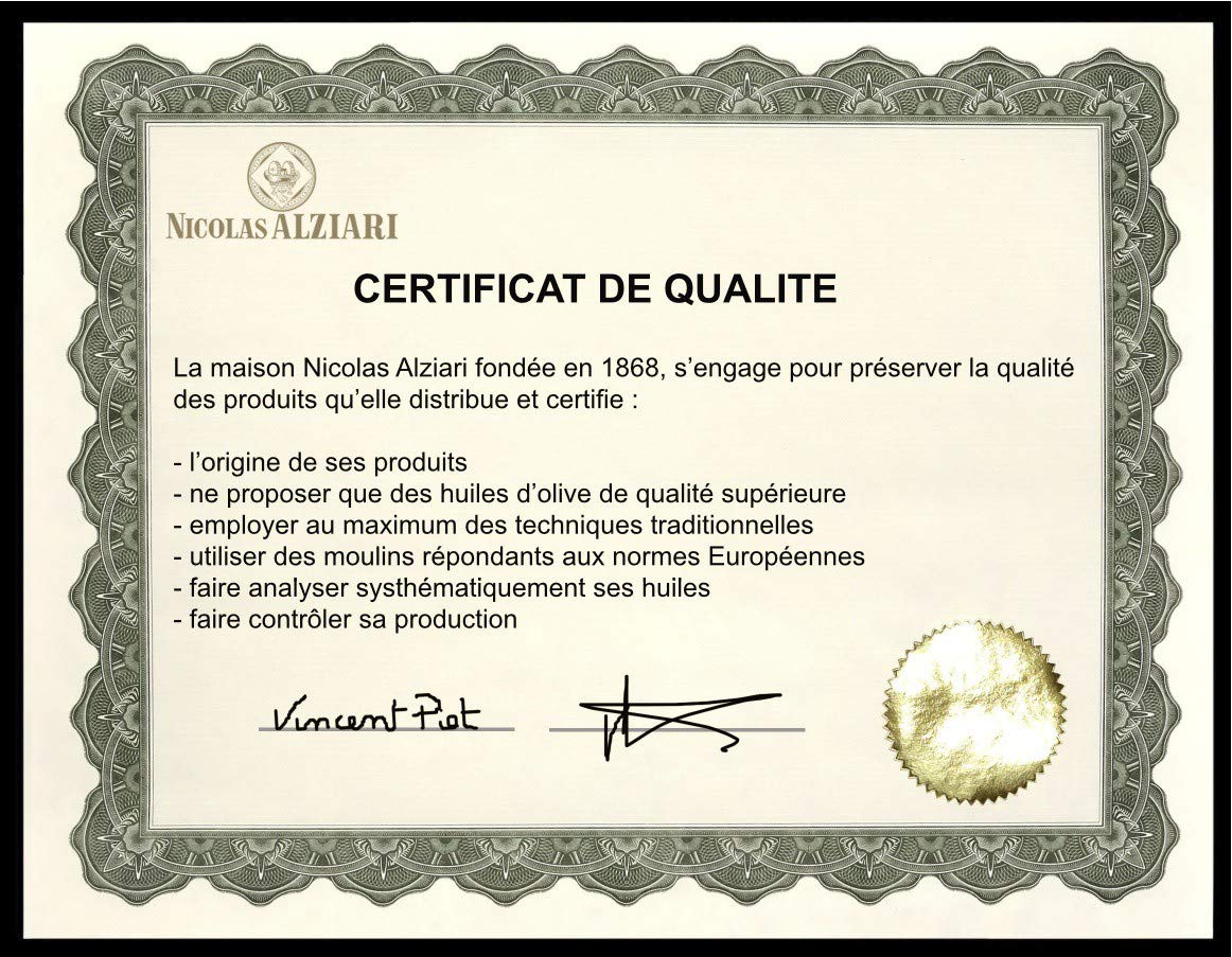 Nicolas Alziari "CUVÉE PAULINE" (1000 ML, 34 FL Oz) Organic Extra Virgin Olive Oil...France