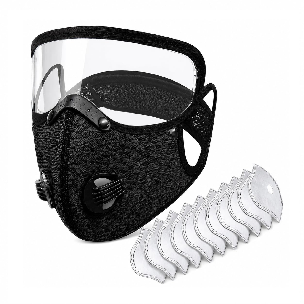 XQMMGO Reusable Dust Mask with Safety Goggles & 10 Activated Carbon Filters, Breathable Face Cover for Woodworking, Cycling & DIY, Windproof Mesh