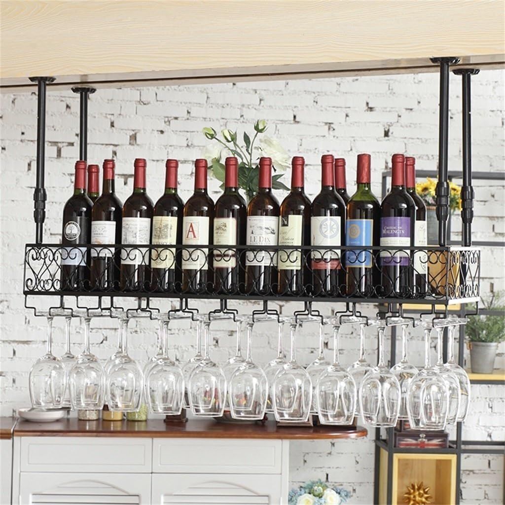 Storage Rack Wine Holder Metal Iron Wine Racks Storage Shelf Wine Champagne Glass Goblets Stemware Rack Wine Bottle Holder for Family and Bar (Size : 100×30cm) Shelves