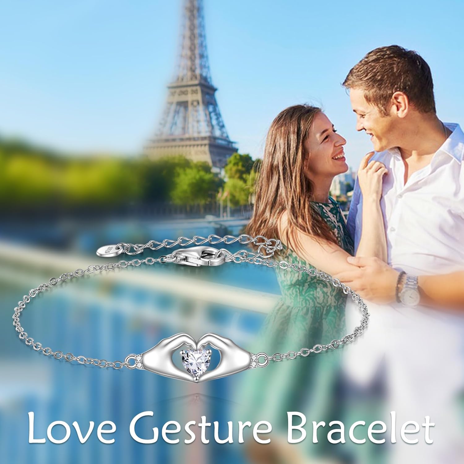 YFN Heart Hands Bracelet Sterling Silver Love Hands Charm Bracelet Love Finger Jewelry For Women Love Heart Gifts For Mom