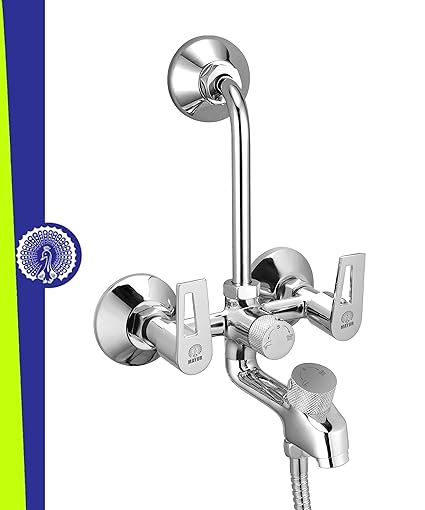 MAYUR �CICH ARIA-8710, Brass 3 in 1 Wall Mixer for Bathroom Tap Over Head Shower and Hand Shower Set Arrangement (Chrome Finish)