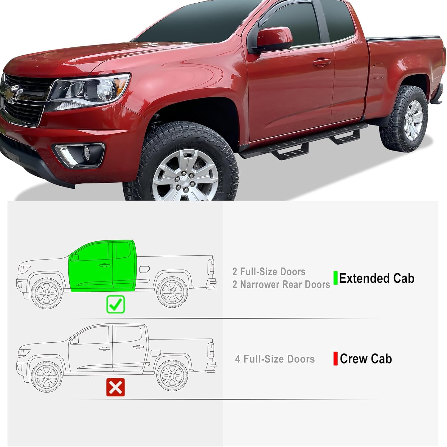 APS Black Overland Slider Tubular Drop Steps Style Nerf Bars Running Boards Compatible with Chevy Colorado GMC Canyon 2015-2022 Extended Cab