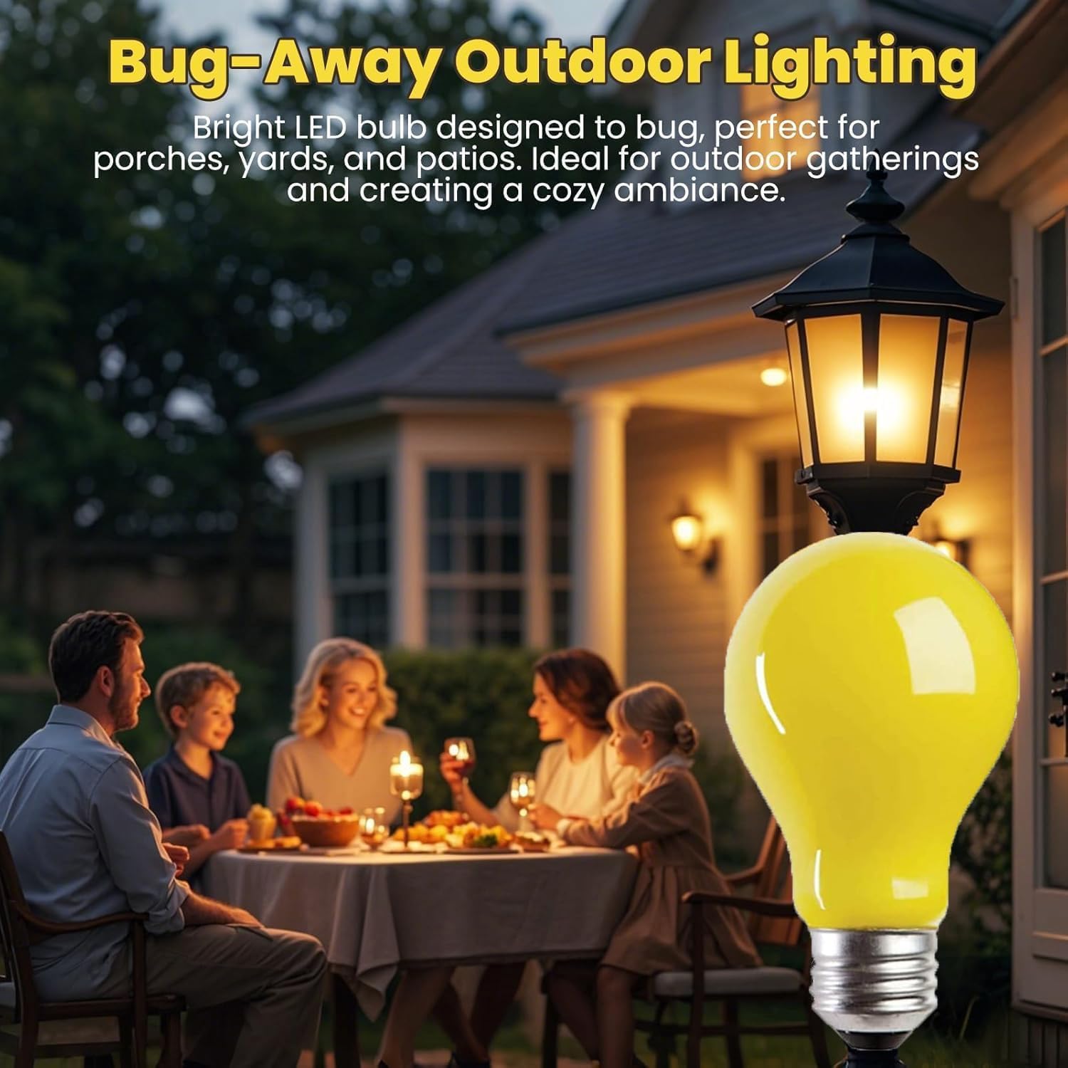 LED Yellow Bug Light Bulbs 3W (25W Equivalent) A19 Yellow Light Bulb LED Bug Bulb E26 Base Edison Decorative Bulb 2000K Amber Night Light Bulb for Outside Porch Patio Backyard Hallway,6 Pack