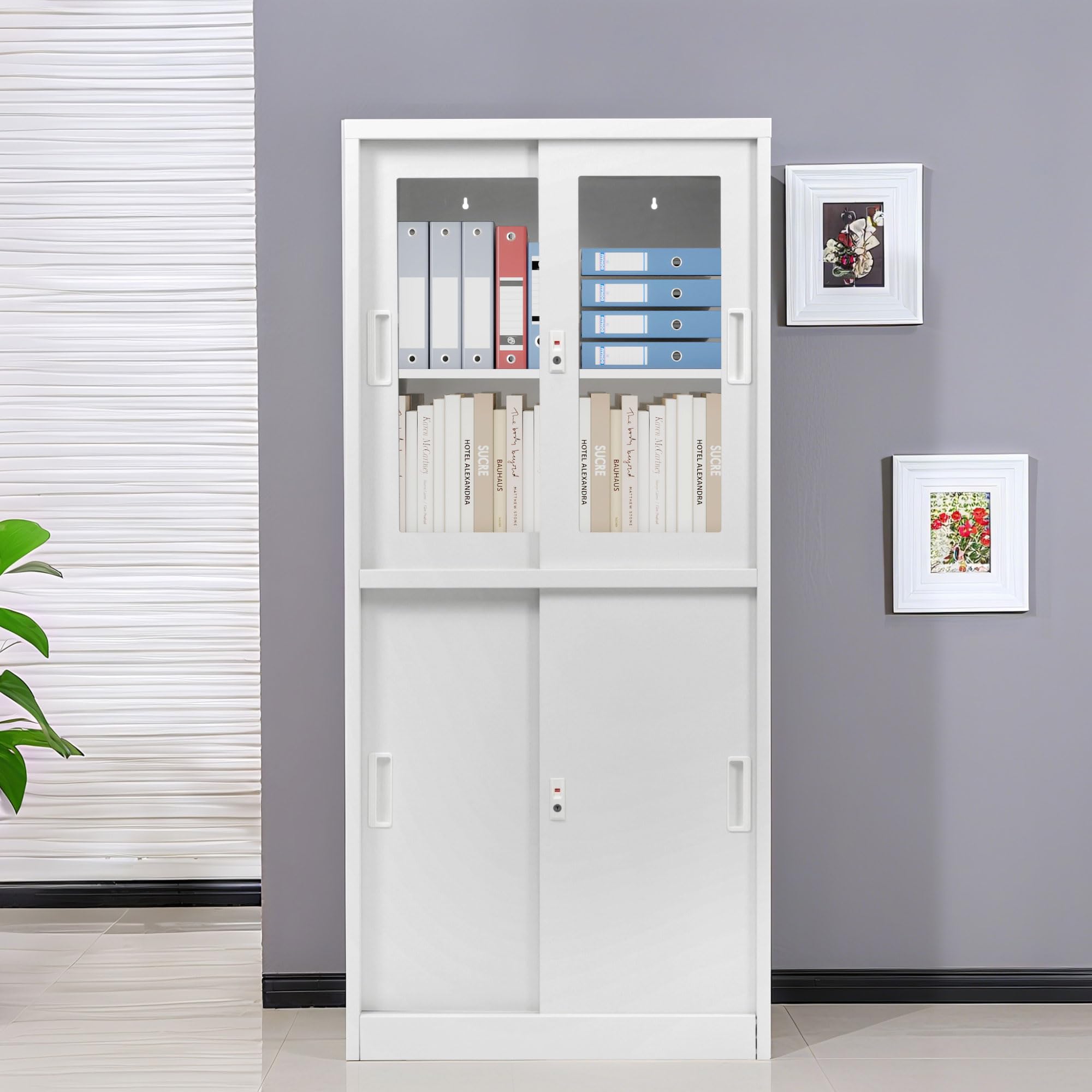 Amazon.co.jp: 高さ180cm スチール書庫 引き戸タイプ 書類保管庫 保管