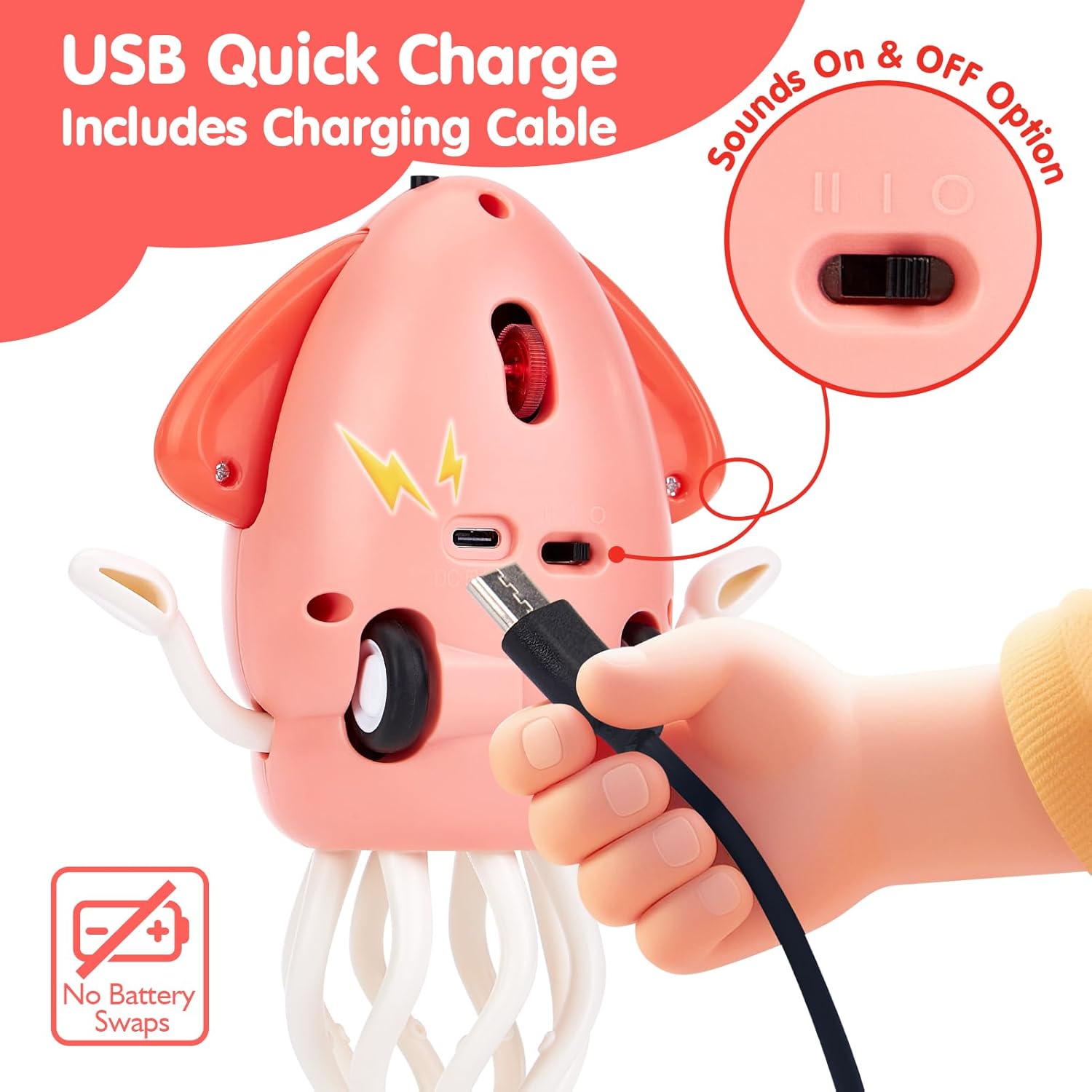 hahaland Tummy Time Toys, Dancing Squid Toy Musical Moving Crawling Baby Toys Developmental Funny Gifts for Babies Rechargeable Electric Octopus Baby Toys 1 Year Old Girl Gifts Easter Basket Stuffers