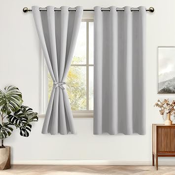 DWCN Blackout curtains with eyelets opaque curtains with tie backs 2 pieces thermal curtain cold protection curtains living room bedroom heat-insulating silver grey H 175 x W 140 cm (pack of Silber Grau H175xB140cm 2 Stücke Thermovorhang Kälteschutz Gardinen mit Ösen Vorhänge Wohnzimmer Schlafzimmer
