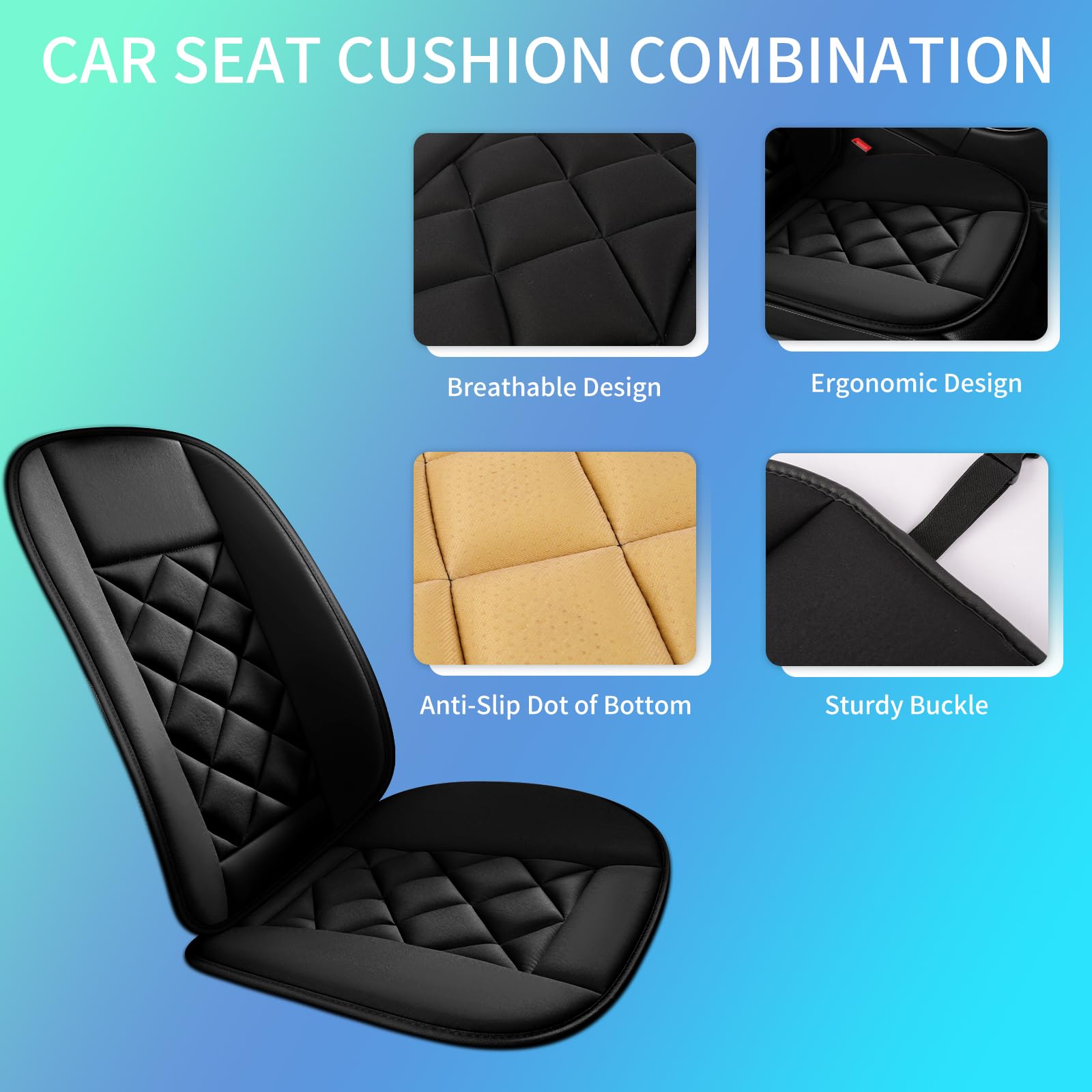 Chezope Car Seat Cushion with Back Support Pillow Car Seat Cushion for Long Driving Breathable Car Seat Protector — view 3