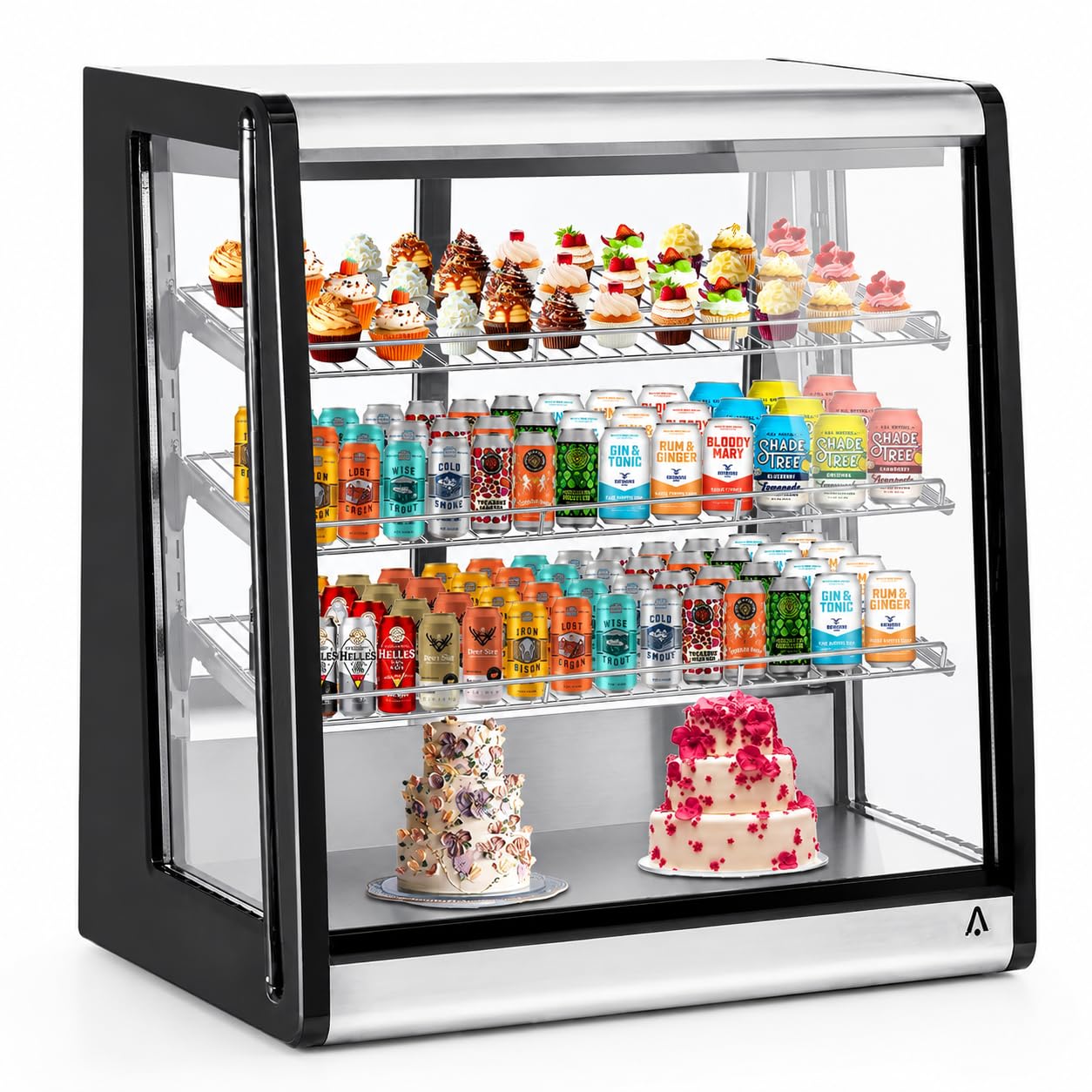 Display Refrigerator 7 Cu. Ft Countertop Commercial Cake Display Case, LED Lighting, Double-Layered Glass Door, Adjustable Shelves, Pastry Cooler Merchandiser for Bakery Café Restaurant Food Showcase
