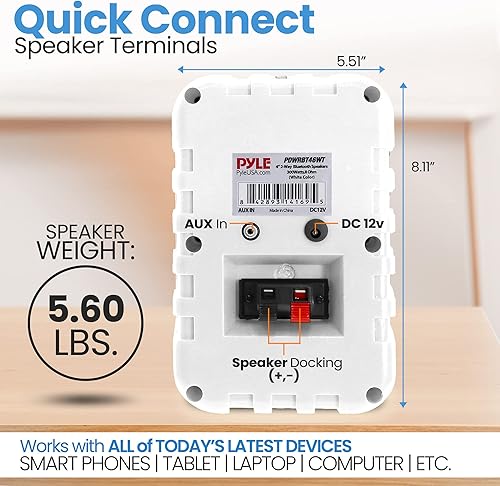 Miniatura 6 de PyleUSA - Par de altavoces Bluetooth para interiores y exteriores, 300 W, doble impermeable, 4 pulgadas, sistema de altavoces de rango completo de 2