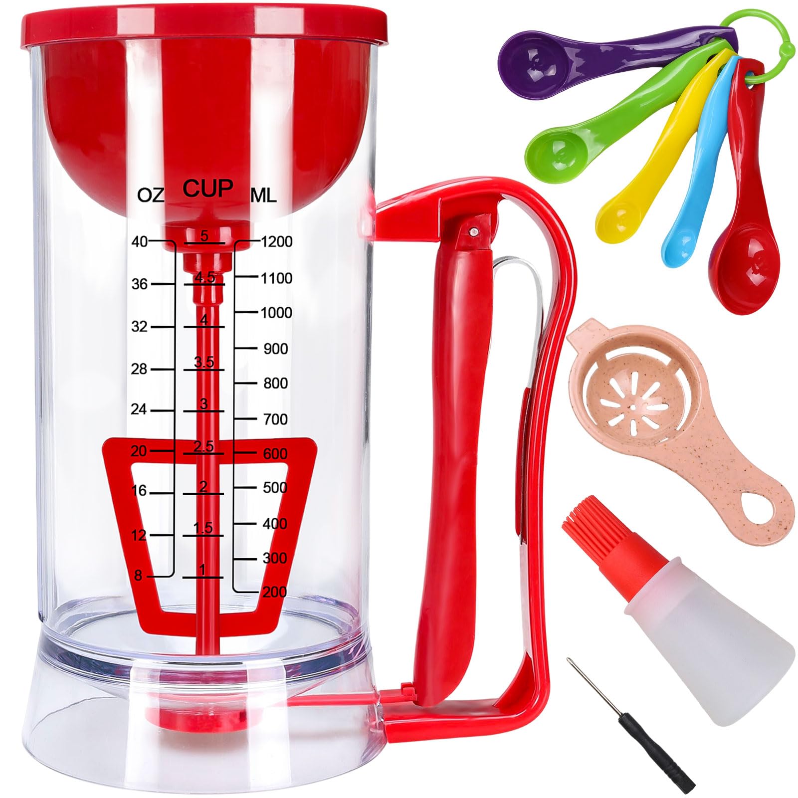 Dexspoeny 5 Pcs Pancake Batter Dispenser, 1200mL Pancake Batter Dispenser Kitchen Tool, Waffles Muffin Mix Bakeware Maker, Cordless Batter Dispenser Pancake, Cupcake, Muffin Measuring Tool