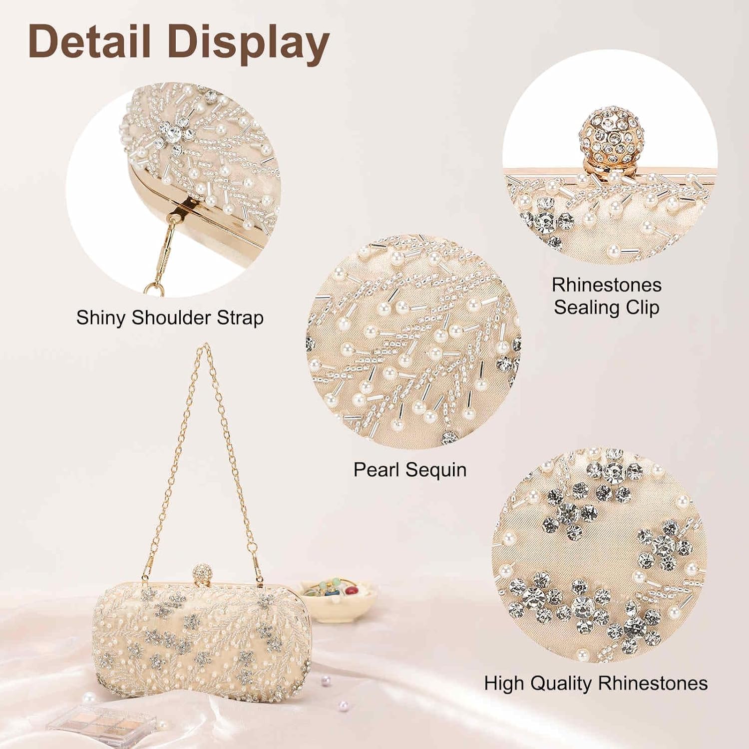 Evening Bags Clutch Purses for Women Formal, Bridal Purses Rhinestone Handbags Shoulder Bag with Chain Sparkly - Image 4