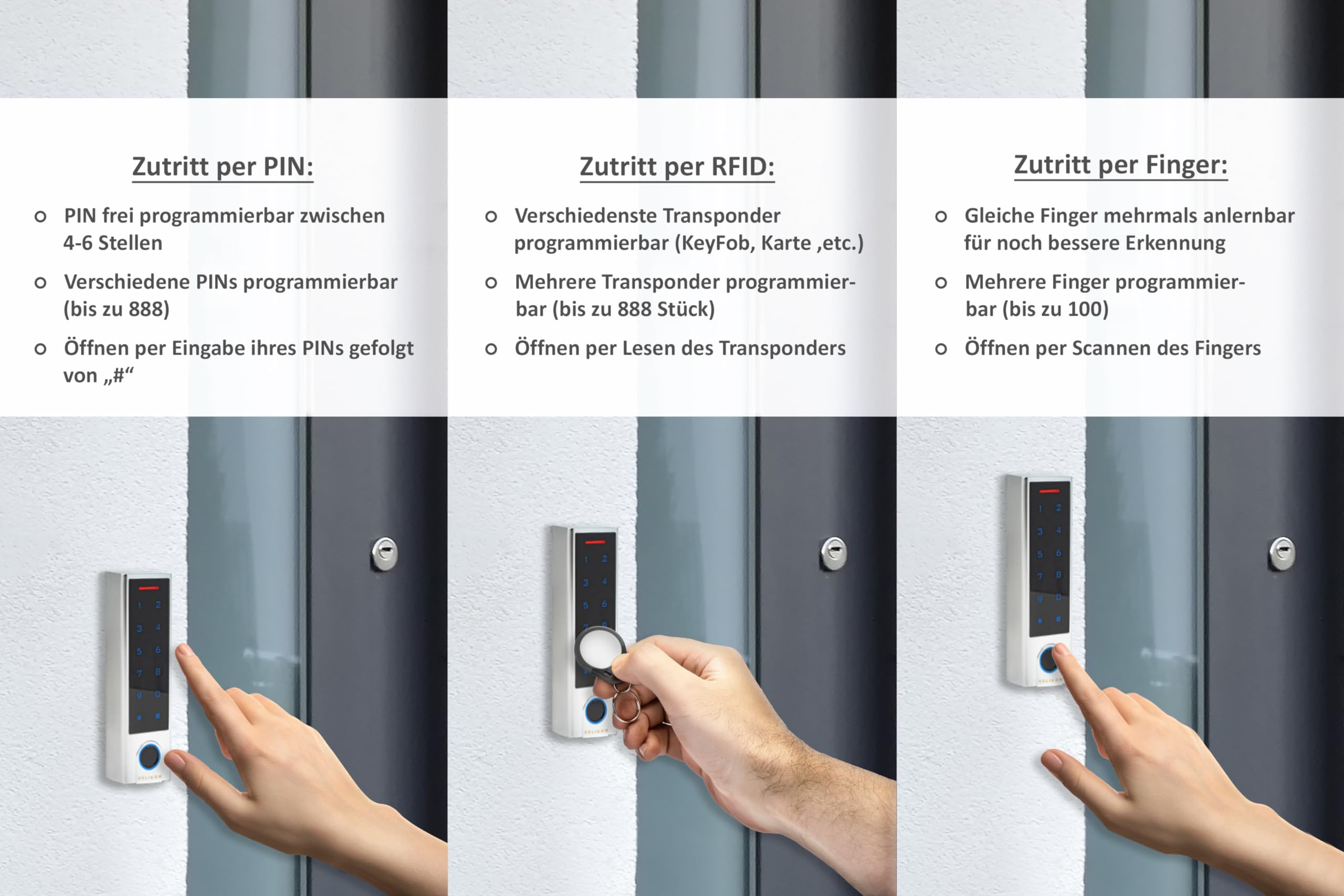 COW1 RFID-, Finger- & PIN Codeschloss (1 Relais + Wiegand) (Codeschloss)