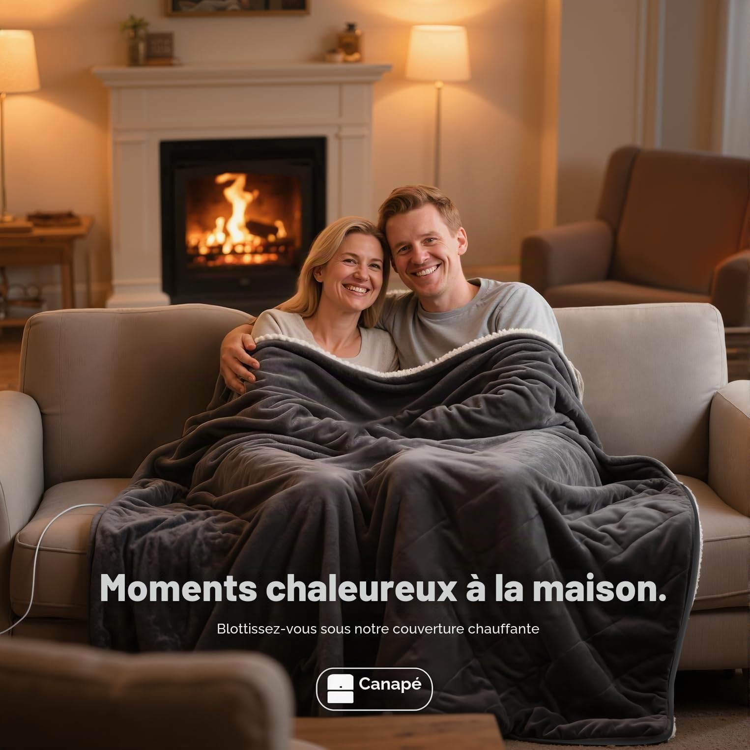 Couverture chauffante électrique 2025 améliorée – Couverture électrique en flanelle douce, avec 4 niveaux de chaleur et 1 à 4 heures d'arrêt automatique, lavable en machine (120 x 160 cm