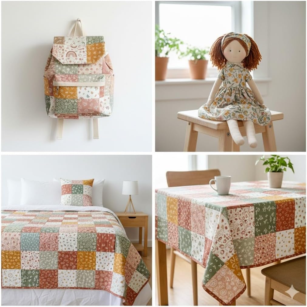 Soft Pastel Abstract Patchwork Cotton Fabric Set – 60 Pre-Cut 8×8 inch Squares, Eco-Printed 100% Cotton 140 GSM