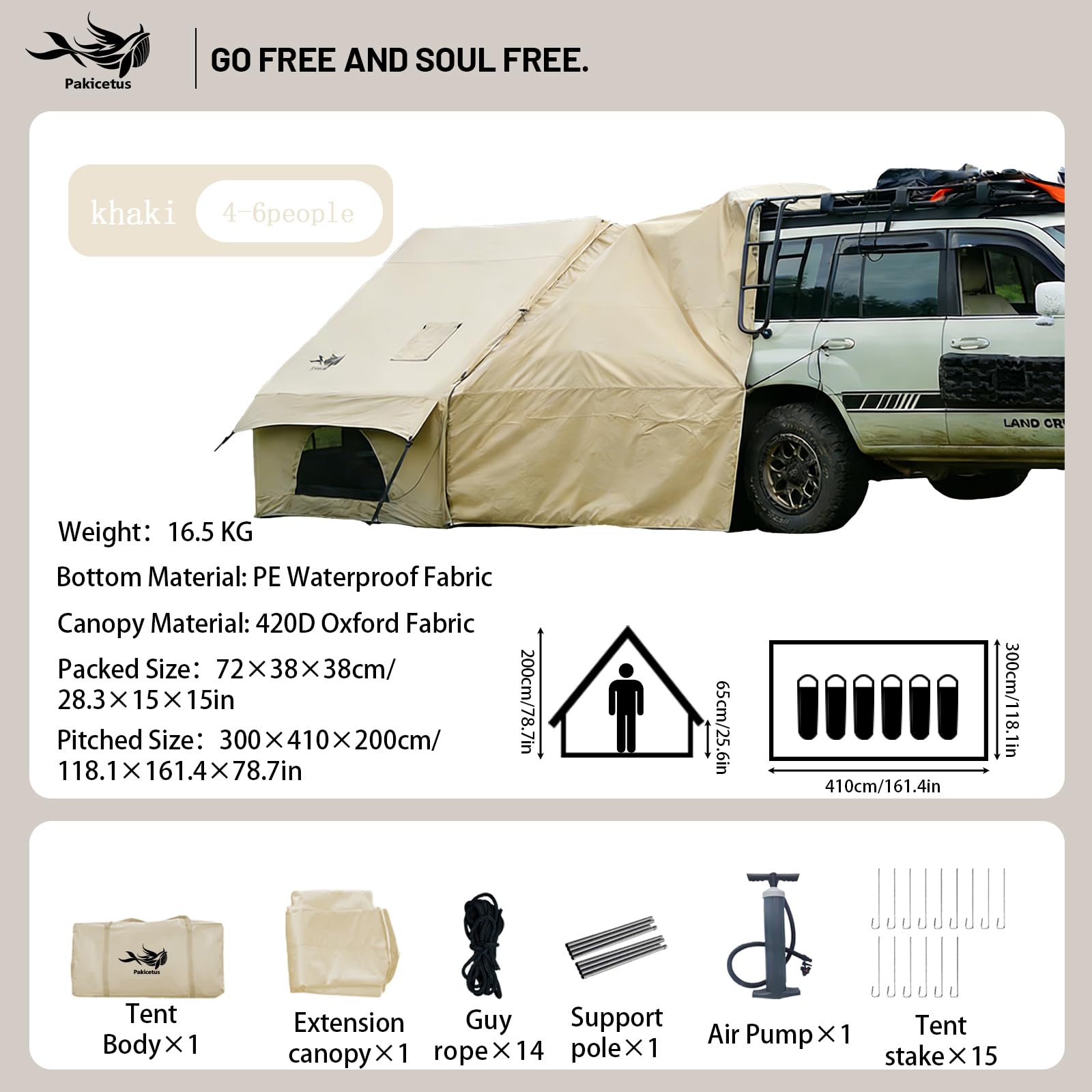Aufblasbares Zelt, 5 Min Schnellaufbau, mit Handpumpe, Wasserdicht Luftzelt für 4-6 Personen, Outdoor Camping Familienzelt