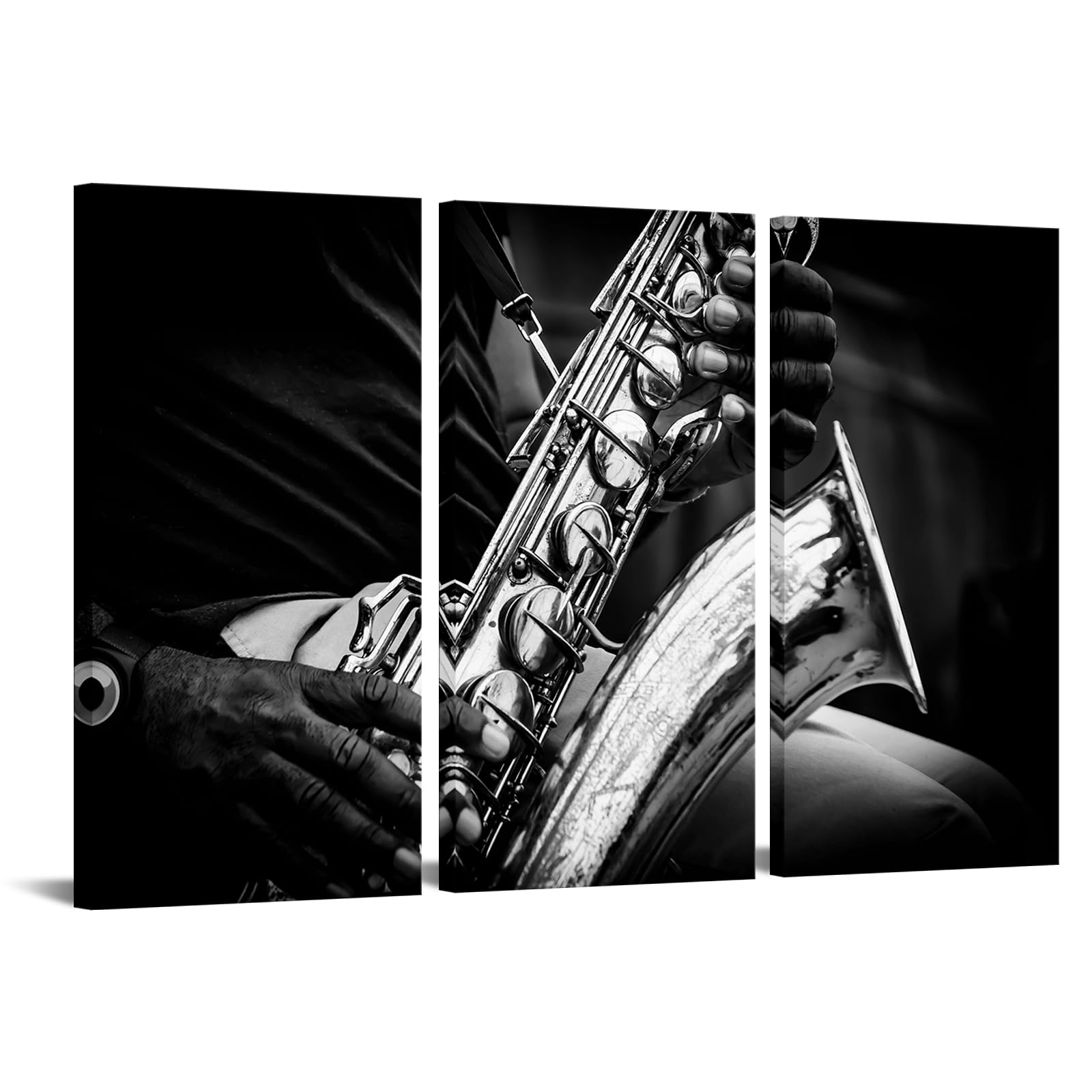 Nachic Wall Saxophone Canvas Wall Art Black and White Music Instrument Picture Prints Vintage Jazz Musical Art Painting for Living Room Decoration 16"x32"x3PCS (Black)