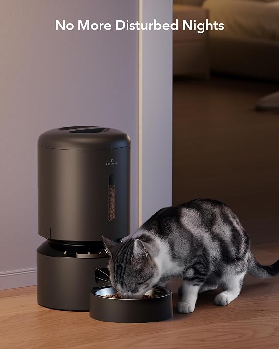 PETLIBRO Automatic Cat Feeder, Pet Food Dispenser Triple Preservation with Stainless Steel Bowl & Twist Lock Lid, up to 50 Portions 6 Meals Per Day, Granary for Small/Medium Pets (5L, Black)