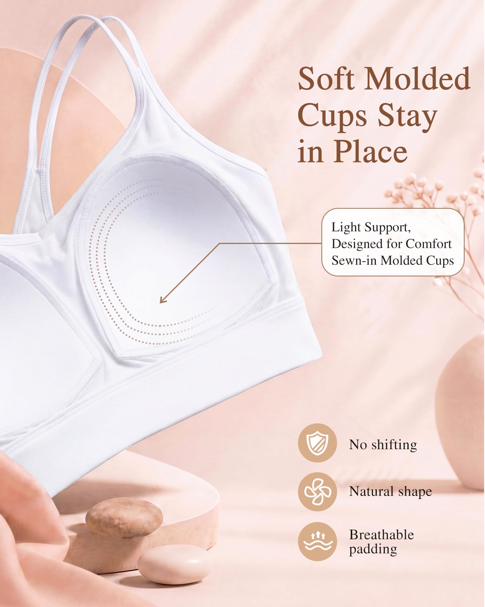 Yvette Soutien-gorge de yoga léger Cloud Series Soutien-gorge de sport pour femme à faible impact spaghetti bretelles fines en maille épissure