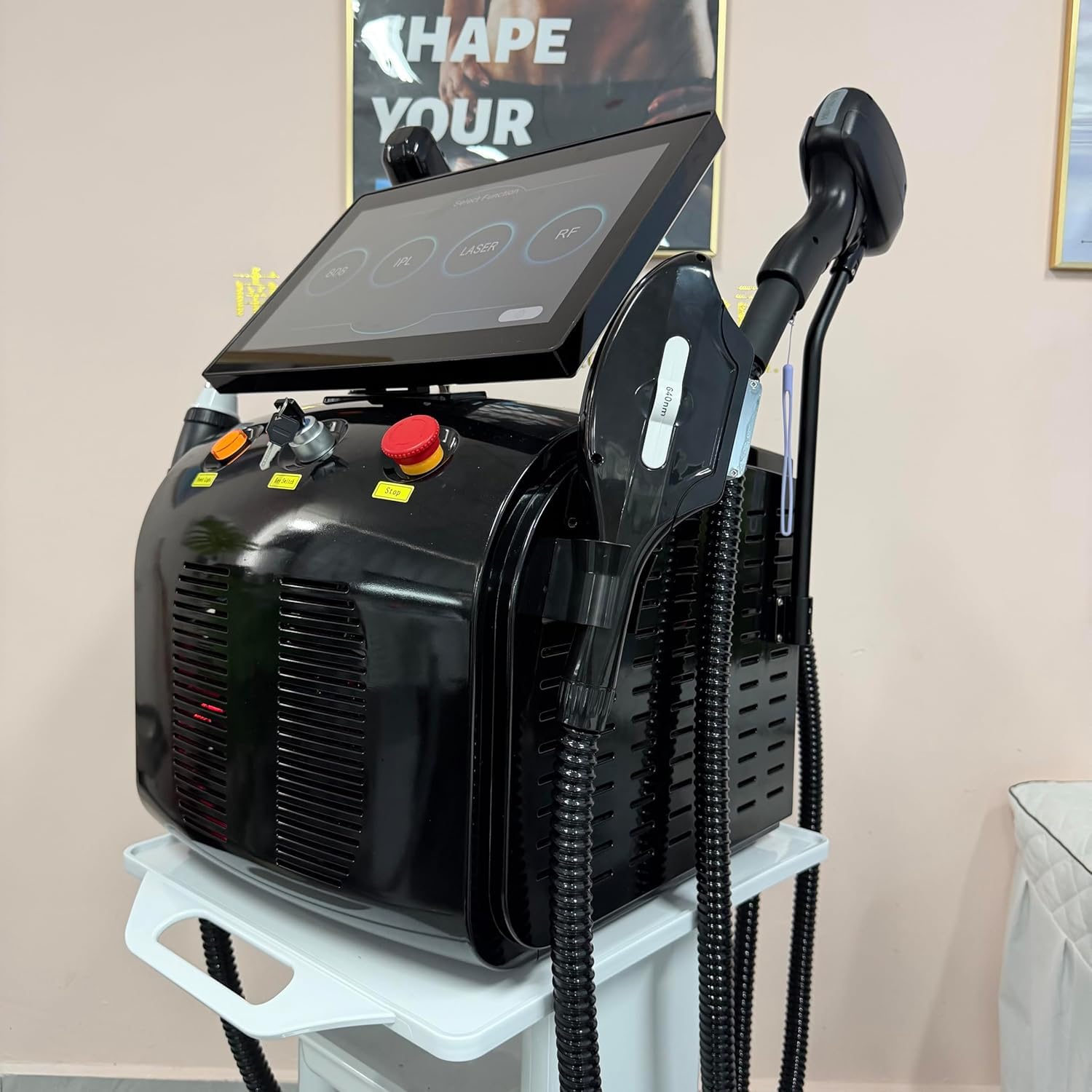 Dispositivo multifunzione 4 in 1 ad alta potenza per epilazione laser, rimozione dei peli e rimozione tatuaggi con laser a picosecondi, adatto per uso domestico/salone (nero).