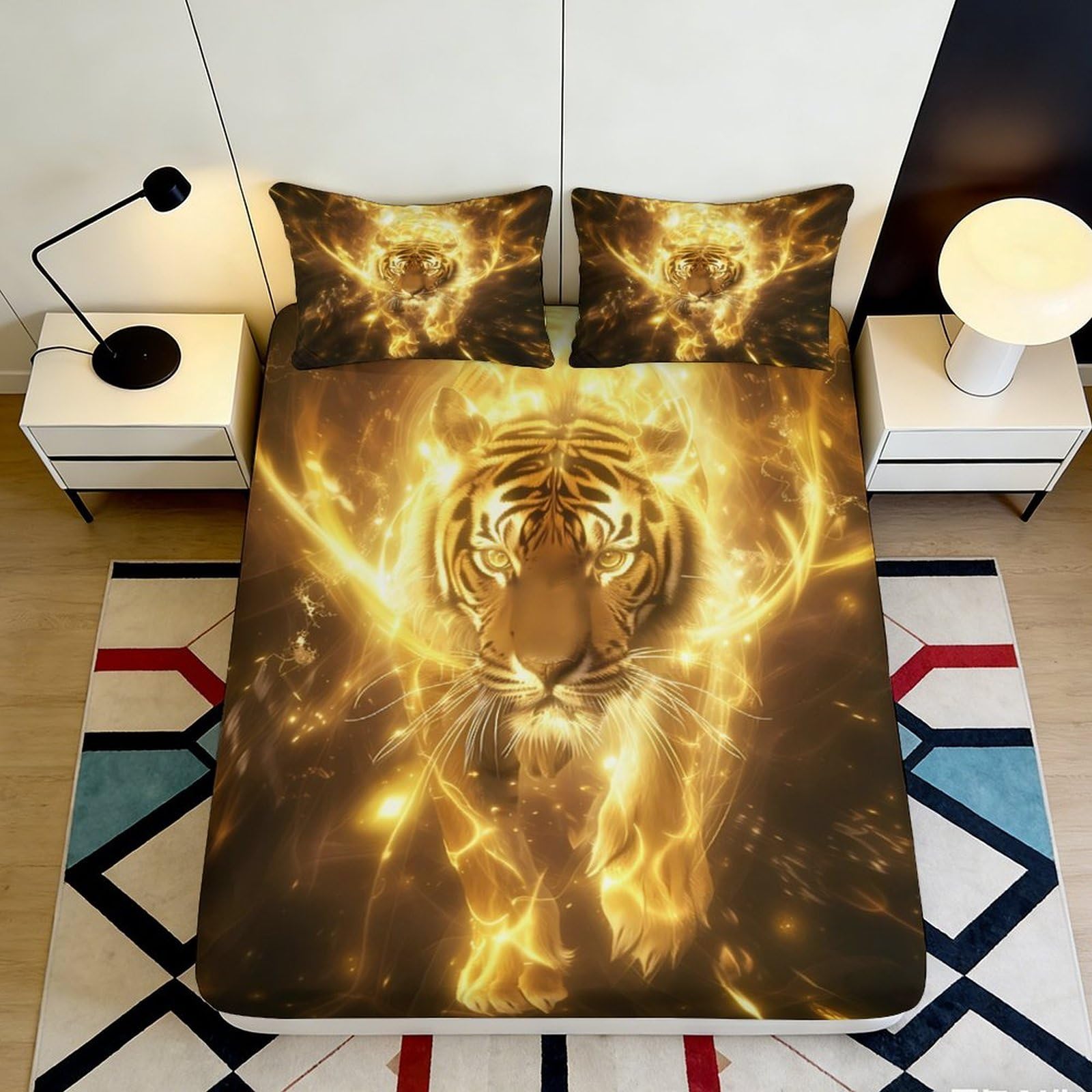 3D Printed Golden Lion Fitted Sheet Microfiber Soft Slip-Resistant Bed Cover for Bedroom Dorm Mattress Protection Decor 90x200x25cm