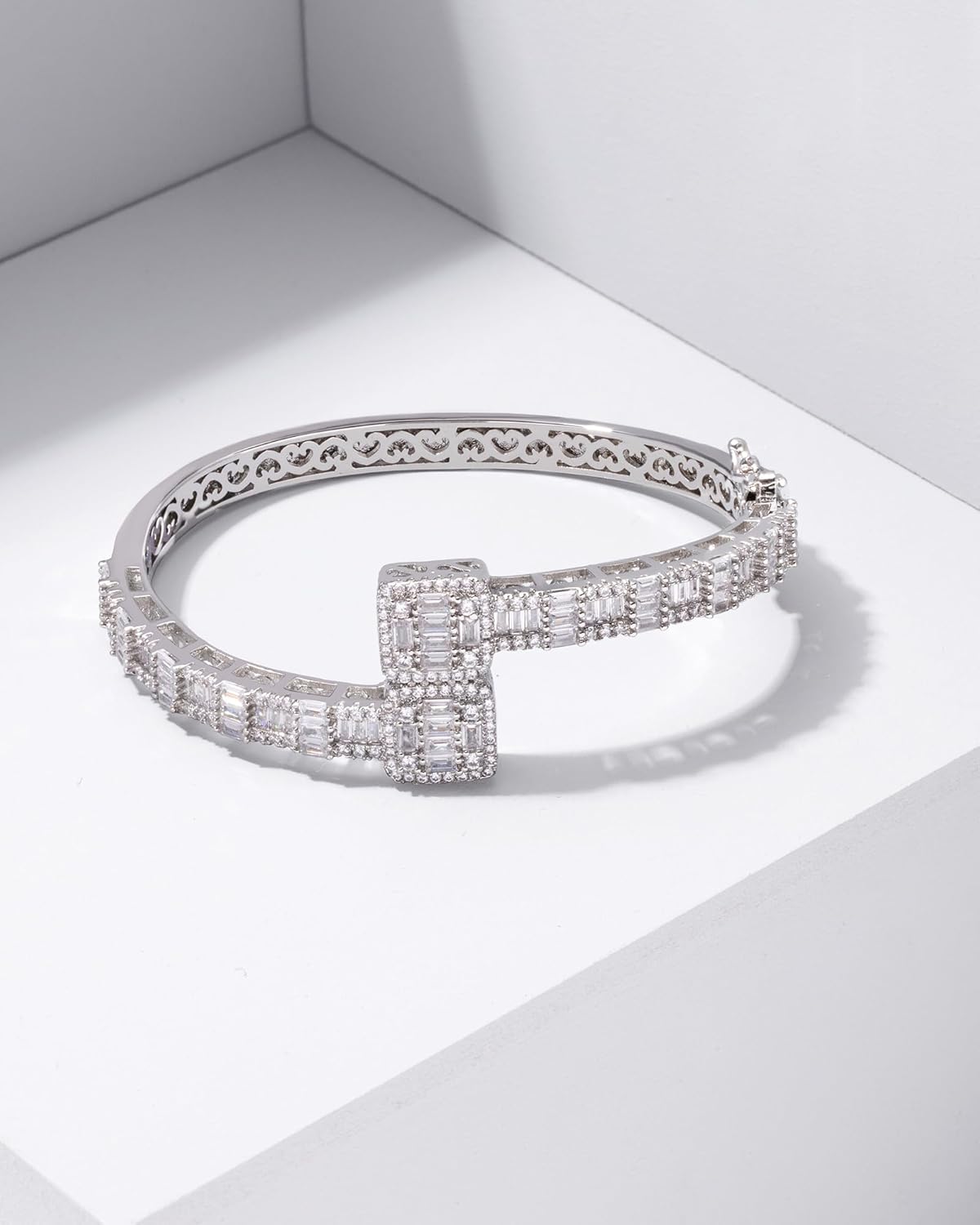 Lulu Mel Iced Out Baguette Diamond Bracelet Jewelry for Women, Hip Hop Mens 14k Gold Silver Plated Cubic Zirconia Bangle Bracelet, Men Heart Cuff Bracelet With Jewelry Box - Image 7