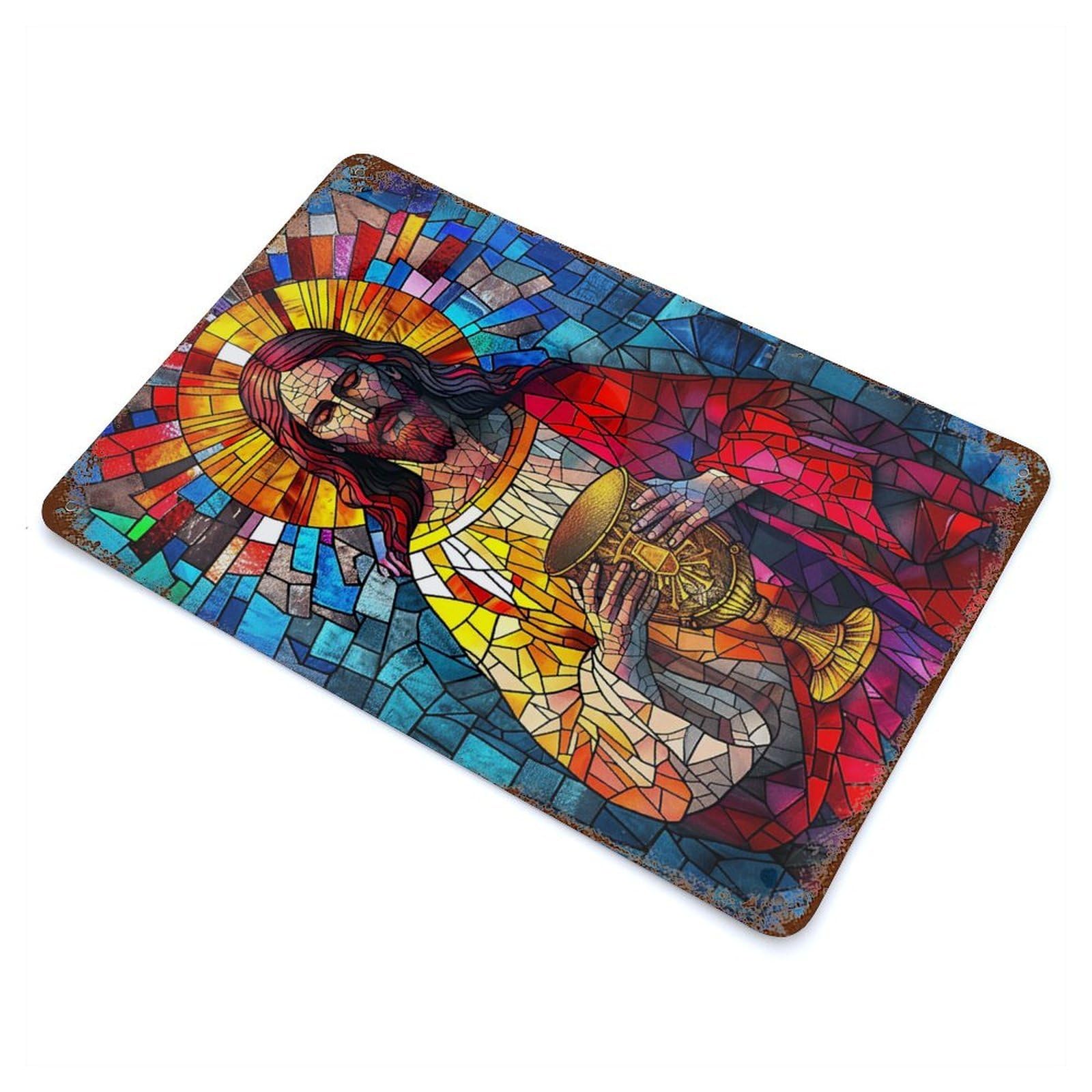 Mosaic Jesus 2 11.8"x7.9" Vintage Rust Metal Sign, Shabby Chic Decor for Garage, Bar And Workshop Decor