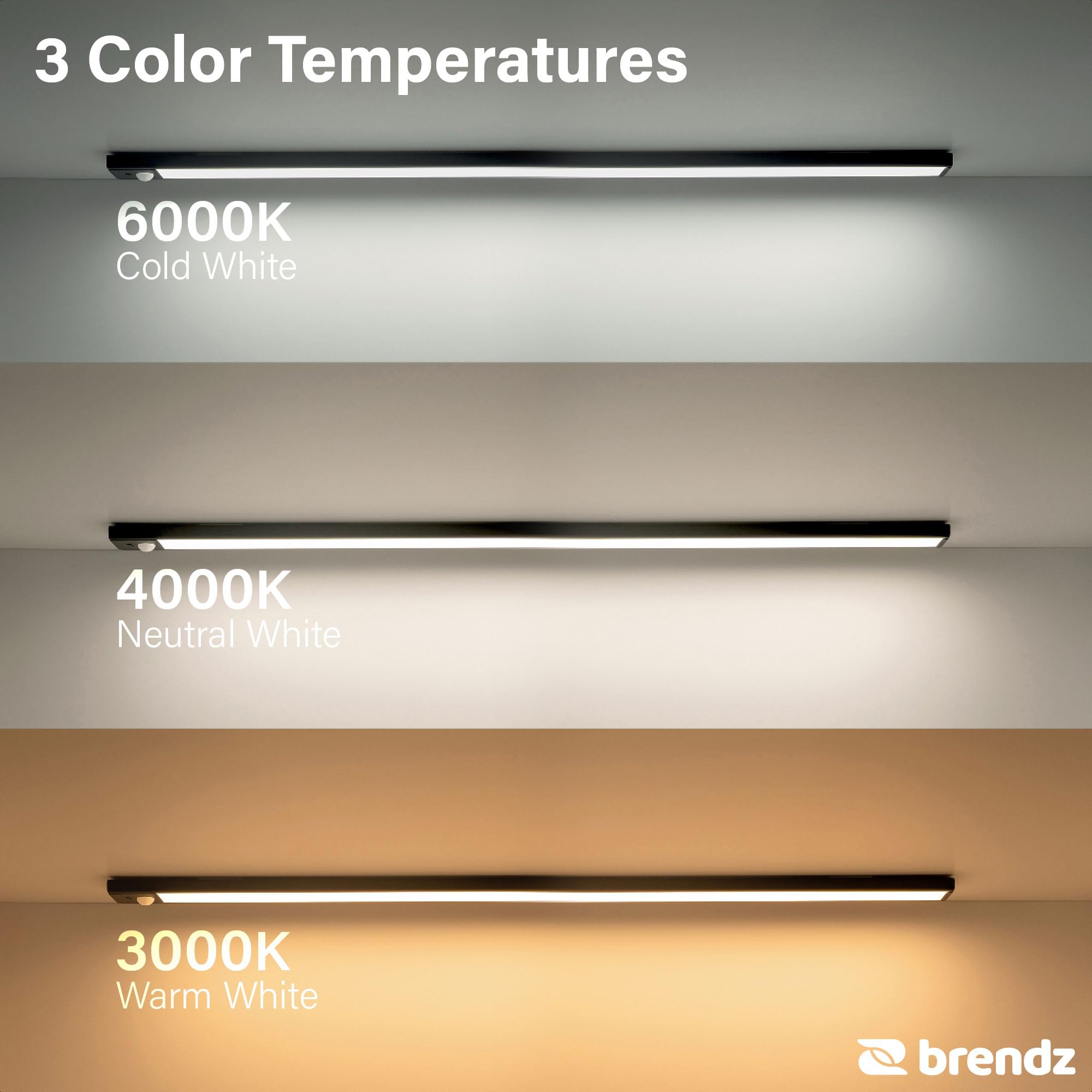 Brendz Luz LED Armario con Sensor de Movimiento, LED Cocina Bajo Mueble, 60cm, Recargables USB-C, 4400mAh, 3 Temperaturas de Color, Regulables, Magnético, Barra Cocina, Puyo Negro