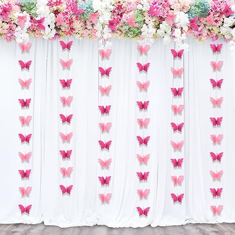 3D Butterfly Garland - Pink, Set of 4 | Butterfly Baby Shower Decorations