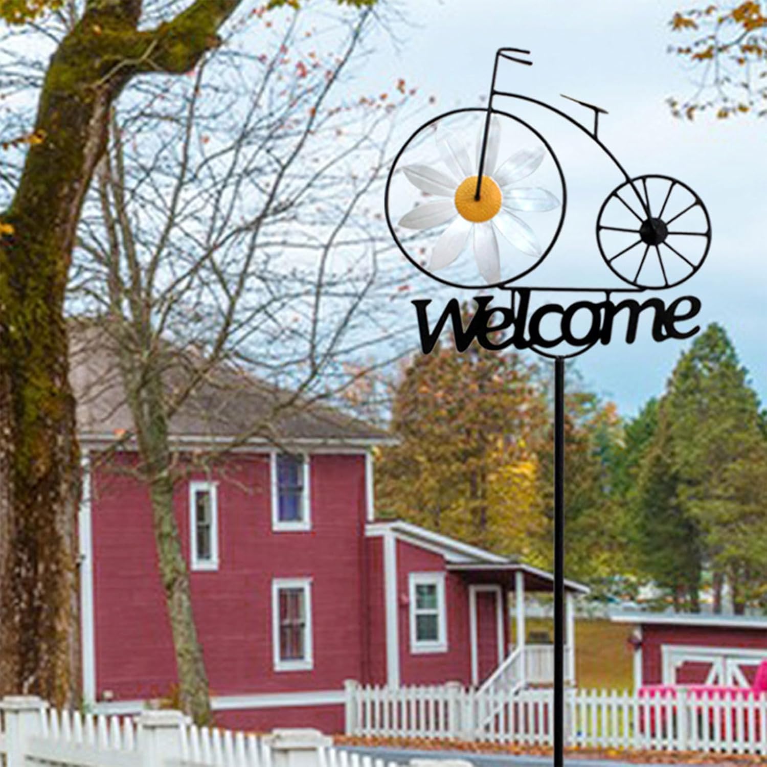 Garden Welcome Stake Iron Bicycles Windmills Stakes Outdoor Flower Wind Spinner for Yard Decorations Garden Stakes