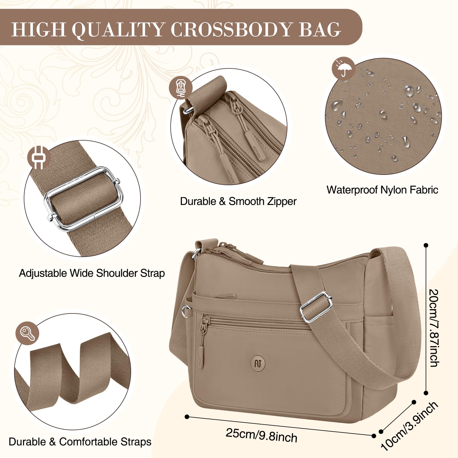 Bolso Bandolera Mujer Impermeable Bolsos de Hombro Casual Mujer de Nailon Moda Crossbody Múltiples Bolsillos Bolsa de Cuerpo Cruzado con Correa Ajustable para Viaje shopper Escuela so Diario