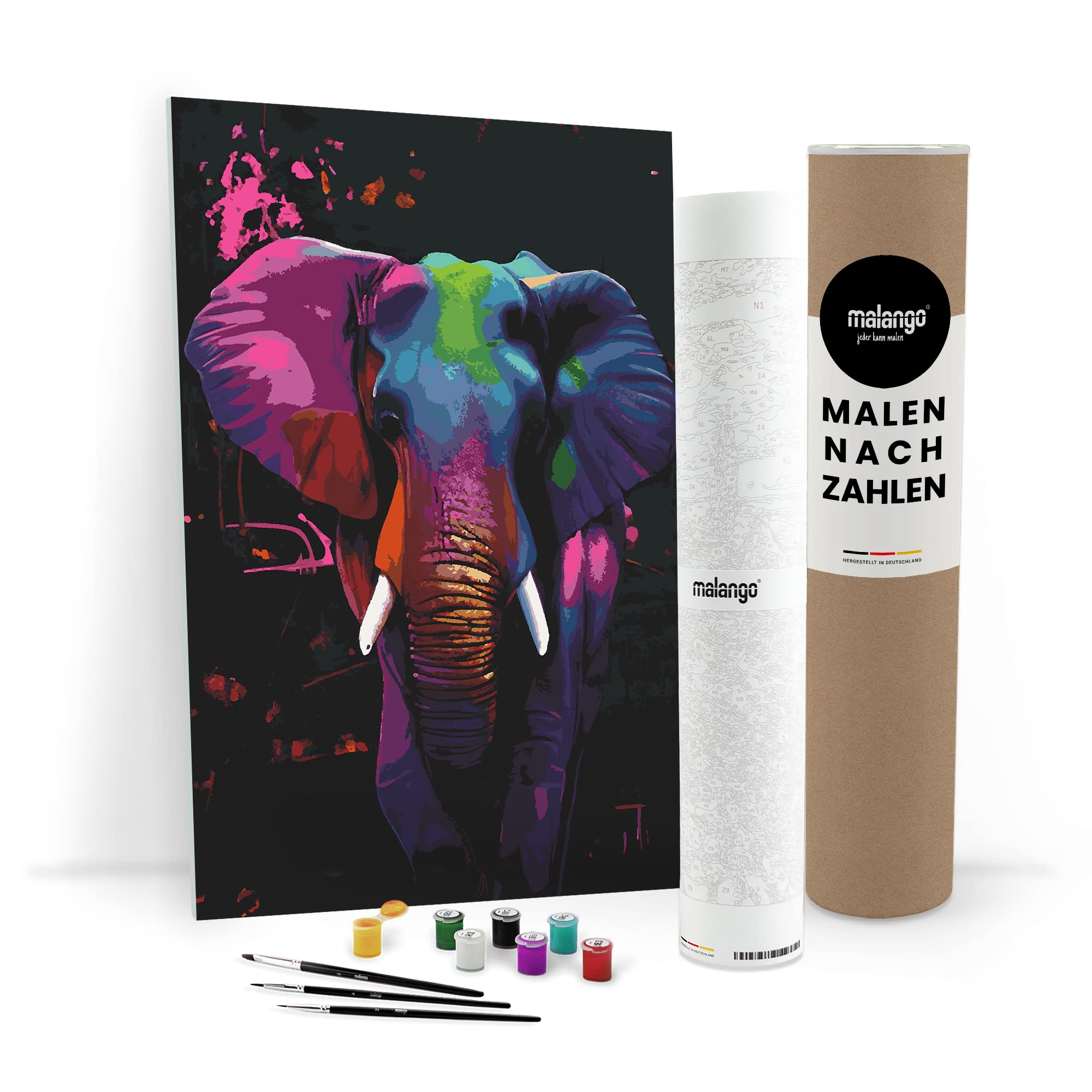 Malen nach Zahlen Erwachsene - Elefant Erika 90 x 60 cm groß XL Premium-Malset ohne Rahmen, Hergestellt in unserer Produktion in Deutschland, Kreative