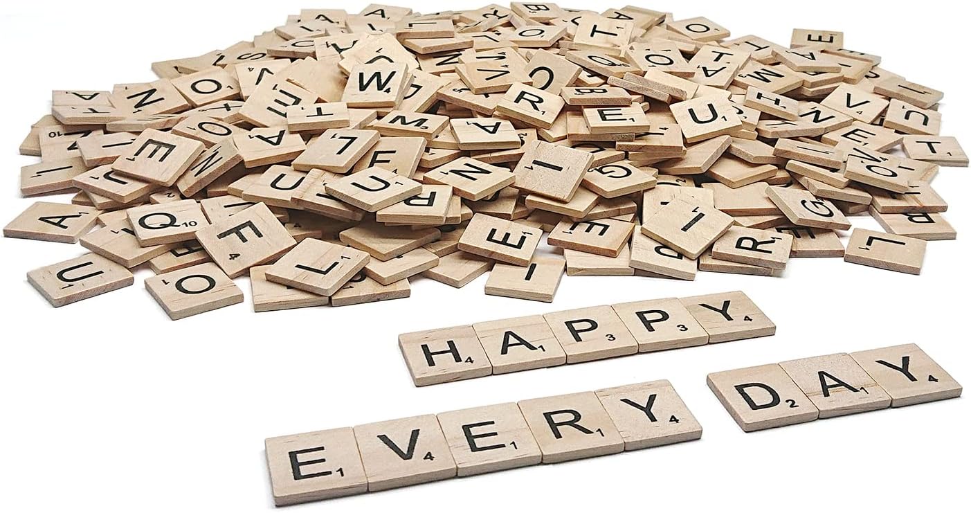 Goiio 1000 Pieces Letters for Crafts, Wood Tiles, DIY Wood Gift Decoration, Making Alphabet Coasters and Crossword Game