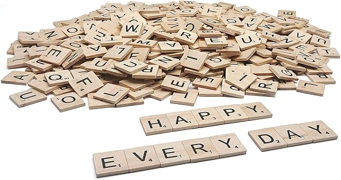 Goiio 1000 Pieces Letters for Crafts, Wood Tiles, DIY Wood Gift Decoration, Making Alphabet Coasters and Crossword Game