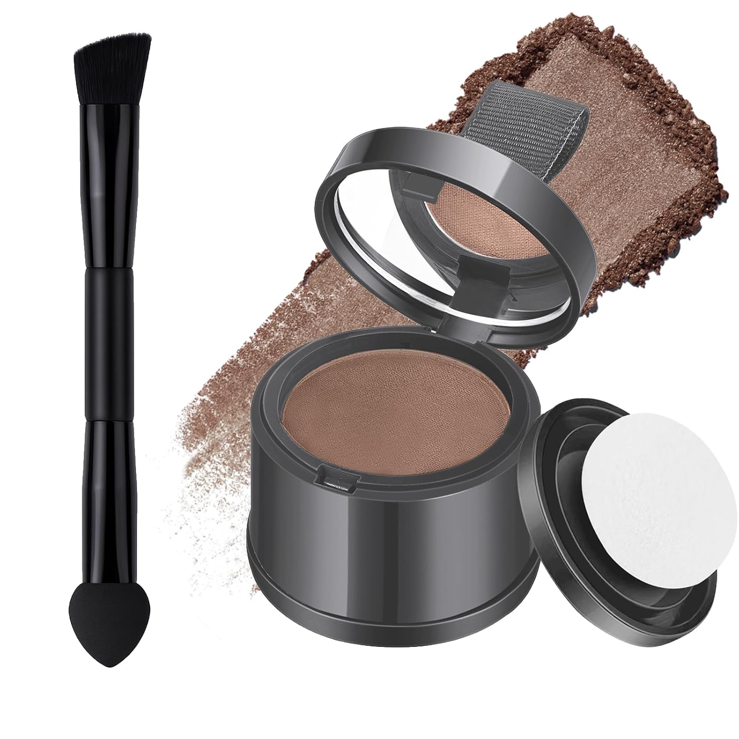 Hairline Powder with Brush – Root Touch Up & Hair Shading Powder, Long-Lasting Matte, Sweat & Humidity Resistant, Covers Thinning Edges/Wide Part/Gray Roots – Travel-Friendly Compact [Dark Brown]