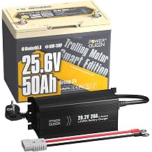 Power Queen 24V 50Ah Trolling Motor LiFePO4 Battery with 24V 20A Charger, Bluetooth 5.0 & Low-Temp Protection, Deep Cycle Group 24 Lithium Battery for Marine, Boat, Outboard Motor